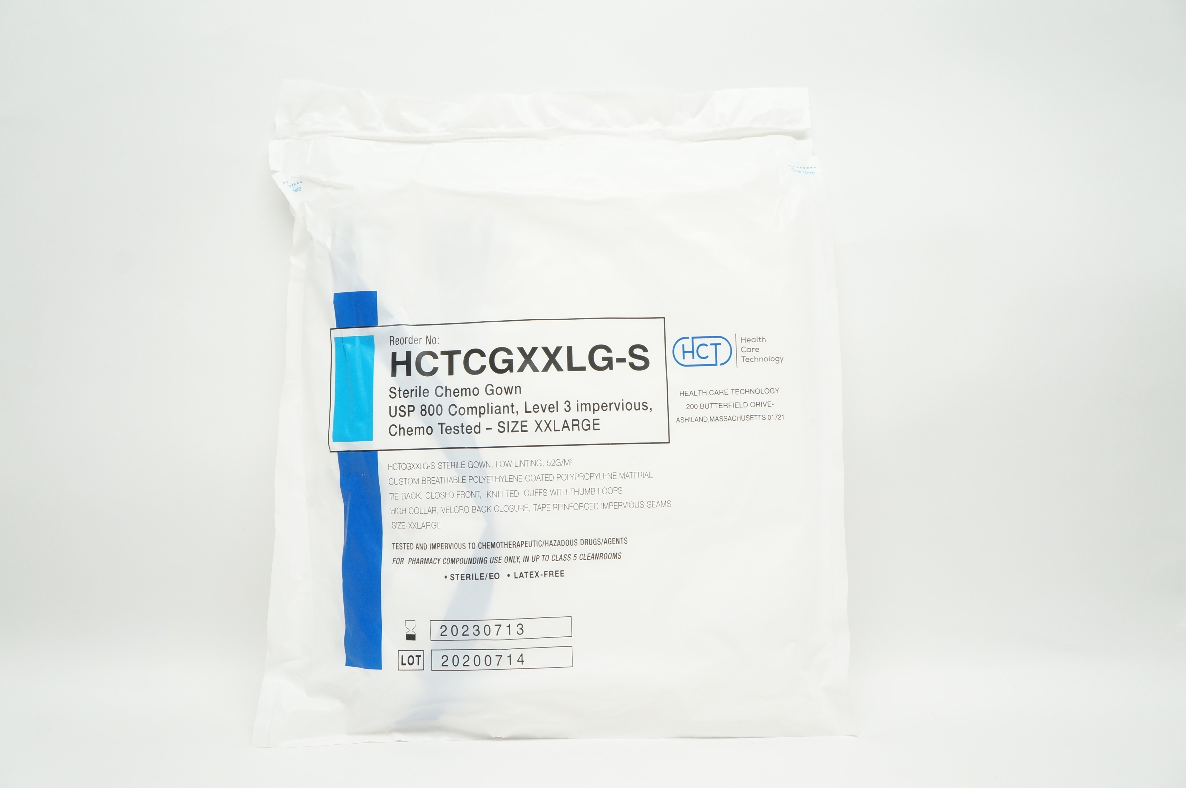 Health Care Technology HCTCGXXLG-S Chemo Gown USP 800 Compliant, Size XXLarge