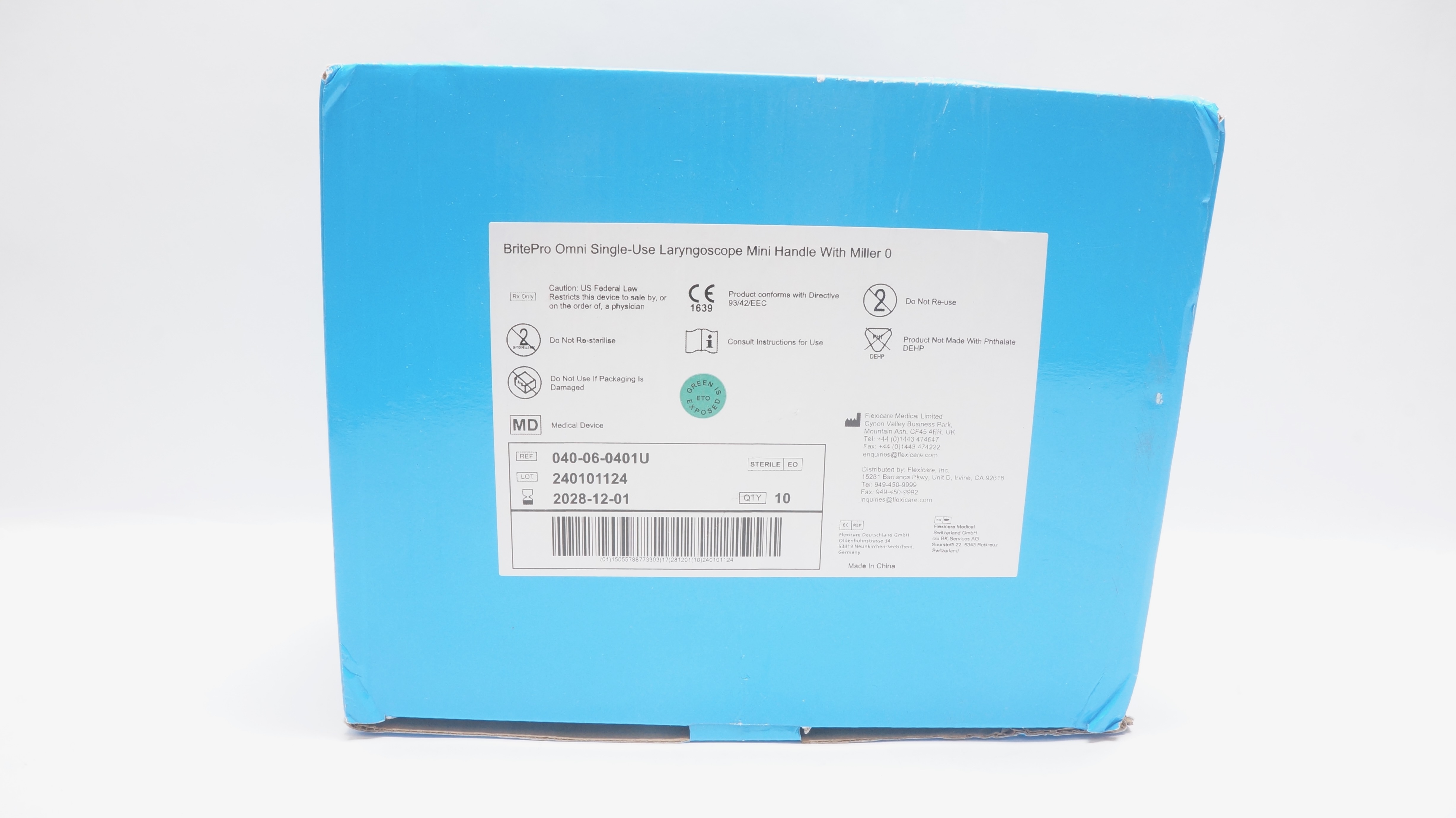 Flexicare 040-06-0401U BritePro Omni Laryngoscope Mini Handle w/MILL 0-Box of 10