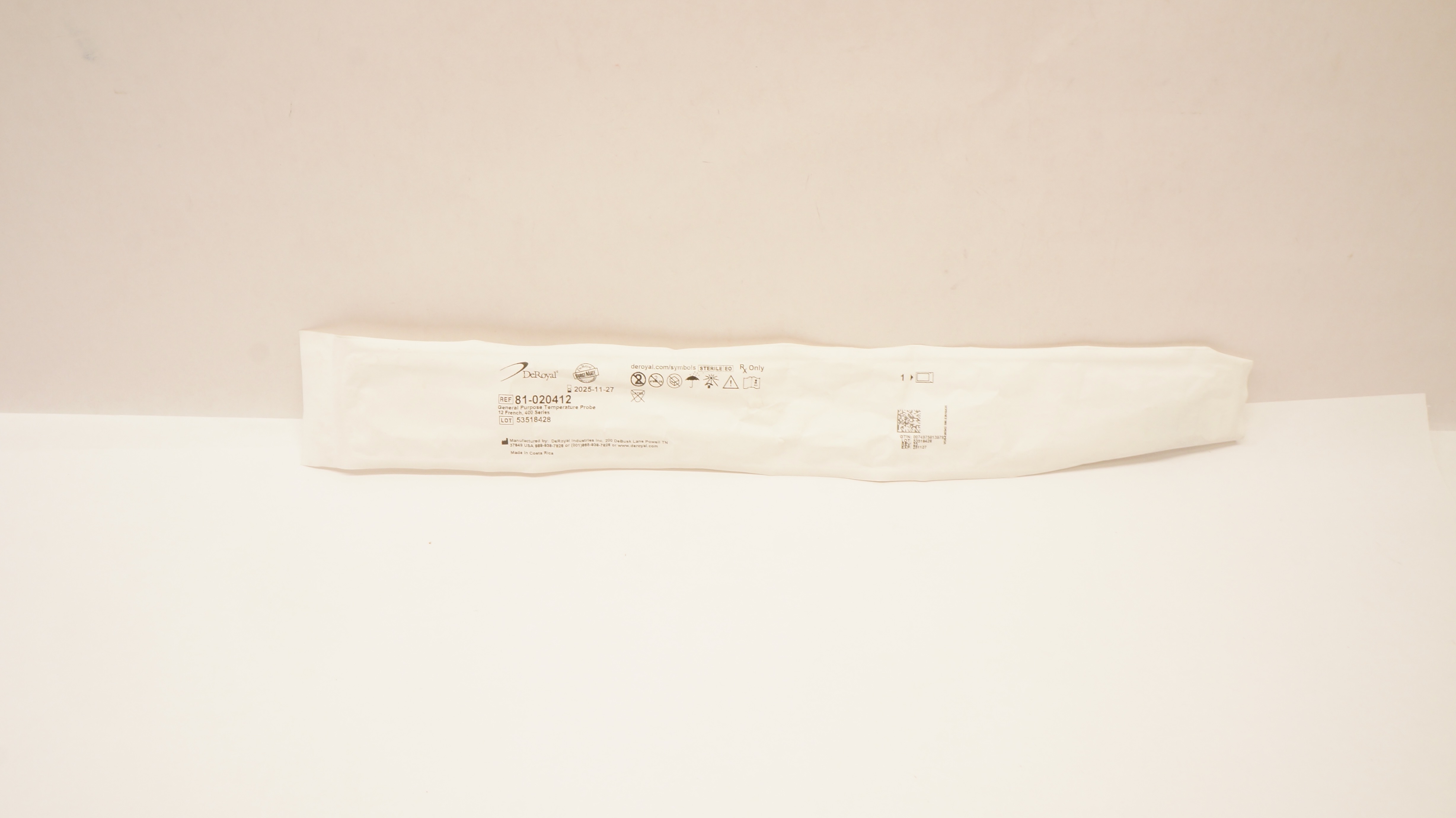 DeRoyal 81-020412 General Purpose Temperature Probe 12Fr., 400 Series