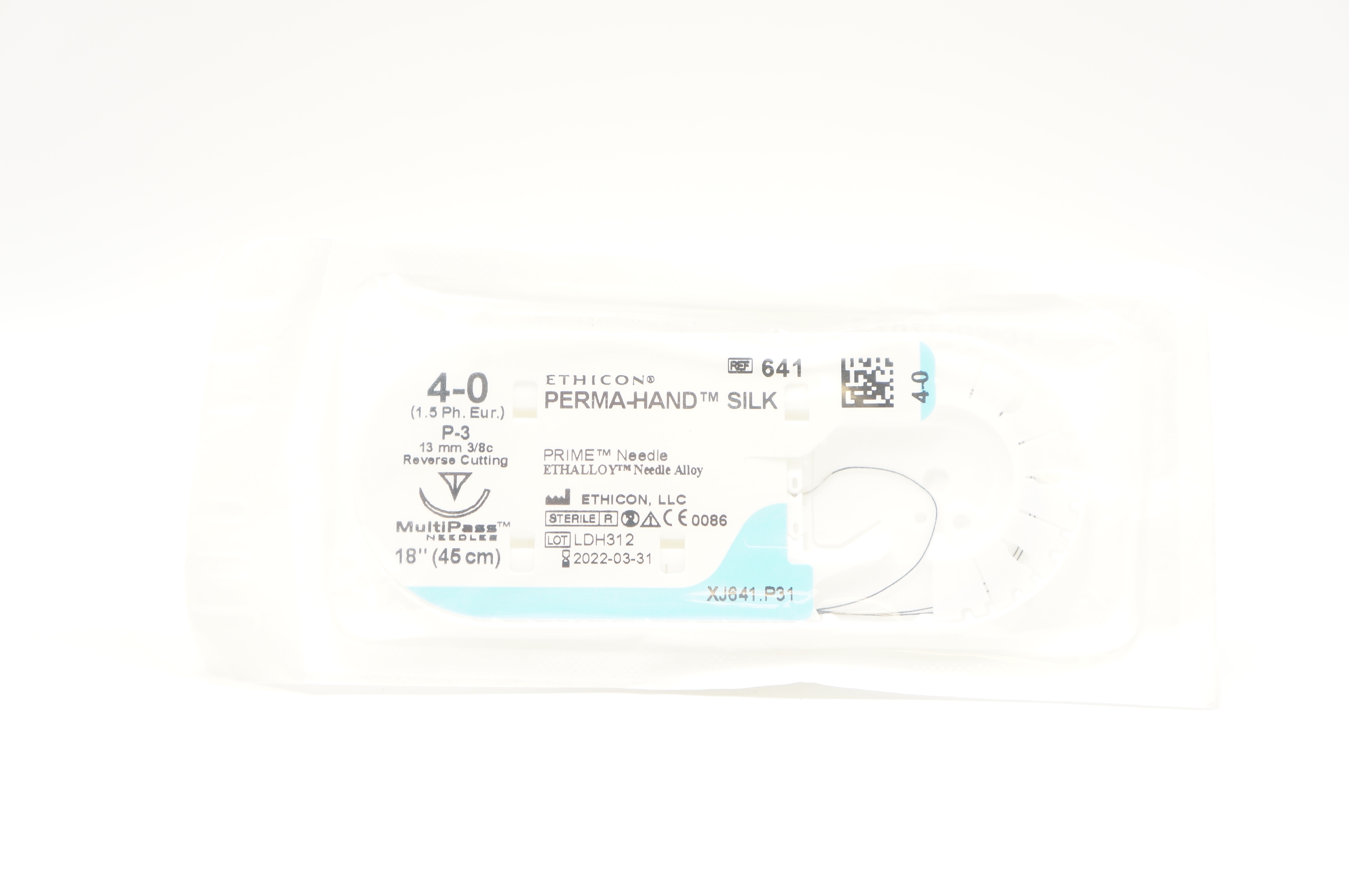 Ethicon 641 4-0 PERMA-HAND SILK, P-3, 13mm 3/8c Reverse Cutting, 18inch