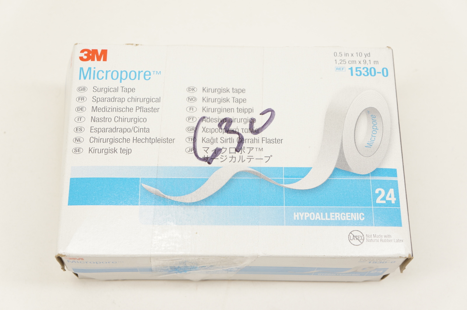 3M 1530-0 Micropore Surgical Taper 0.5inch x 10yd. - Box of 24