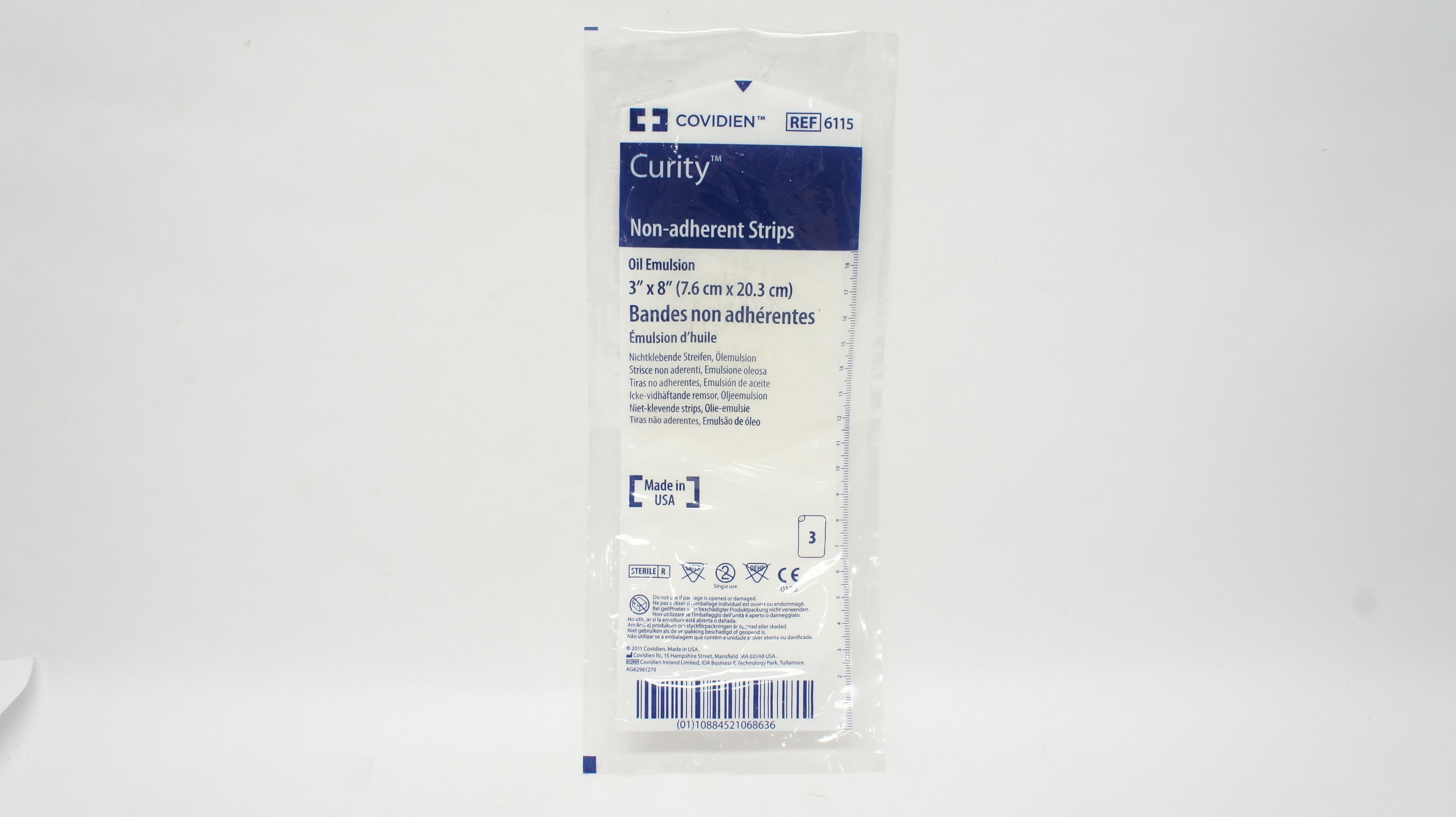 Covidien 6115 Curity Non-Adherent Strips Oil Emulsion 3inch x 8inch - Pack of 3