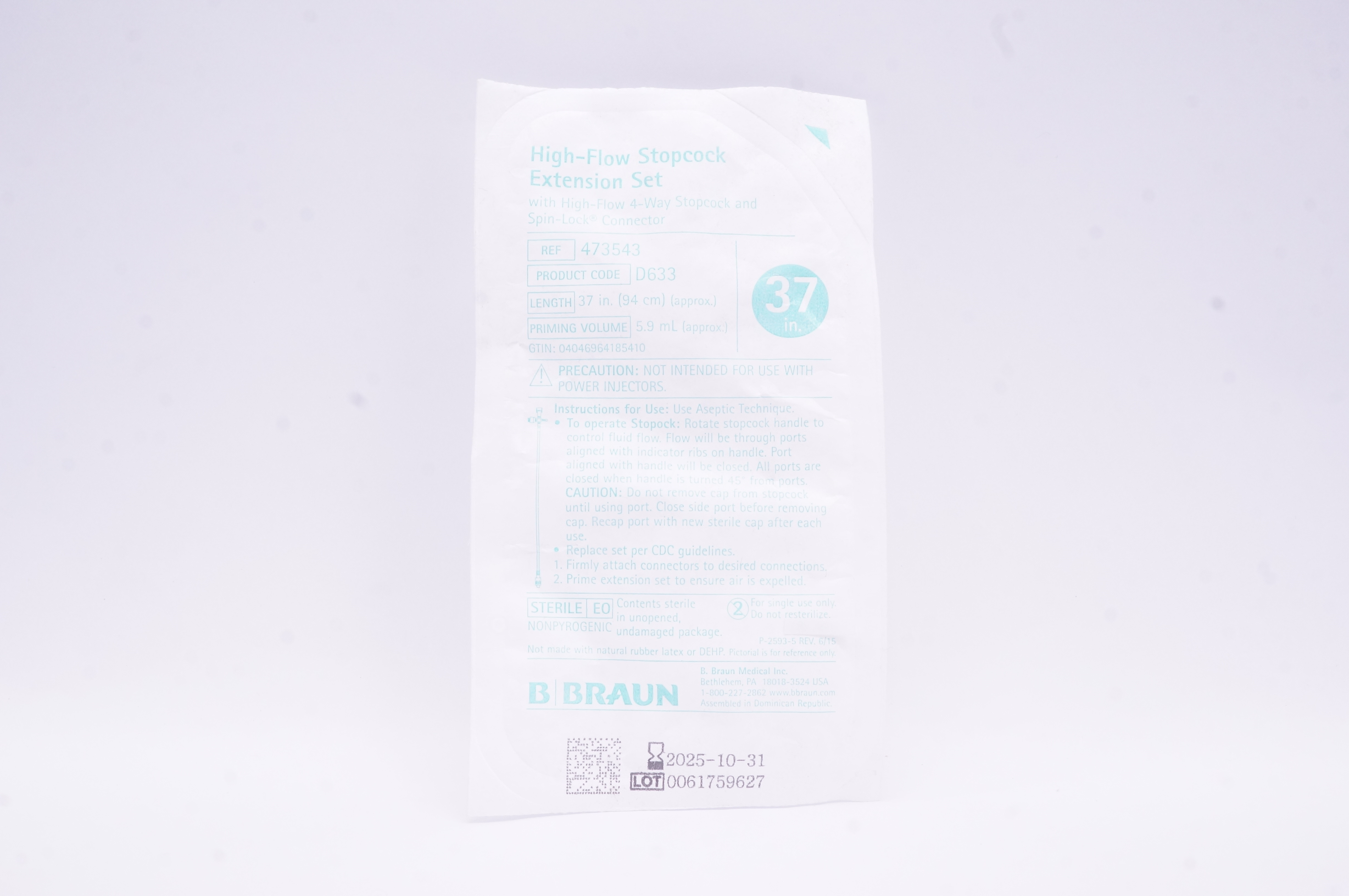 Braun 473543 High-Flow Stopcock Extension Set 37inch 5.9mL