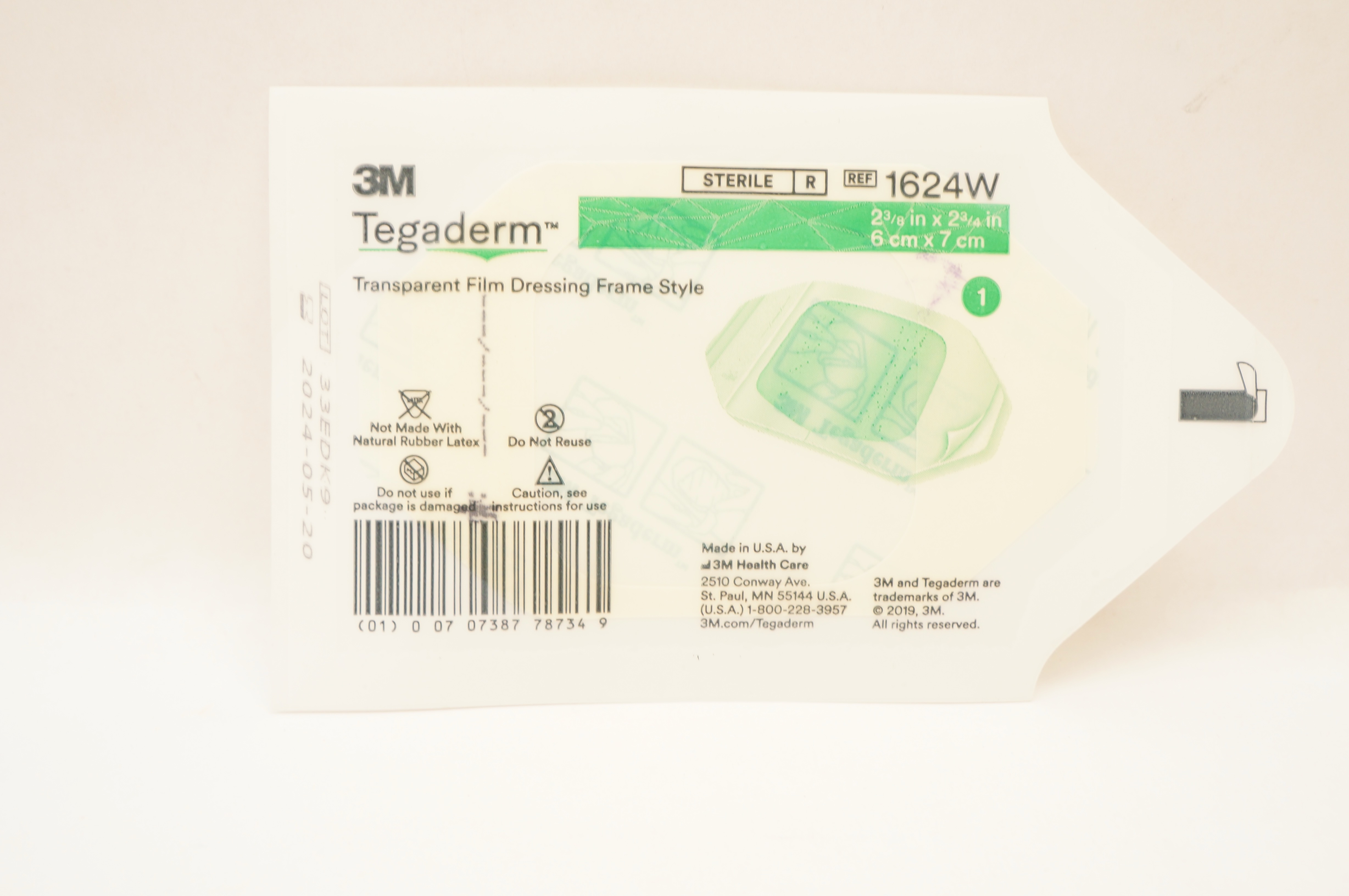 3M 1624W Tegaderm Transparent Film Dressing Frame Style 2-3/8 x 2-3/4 inch