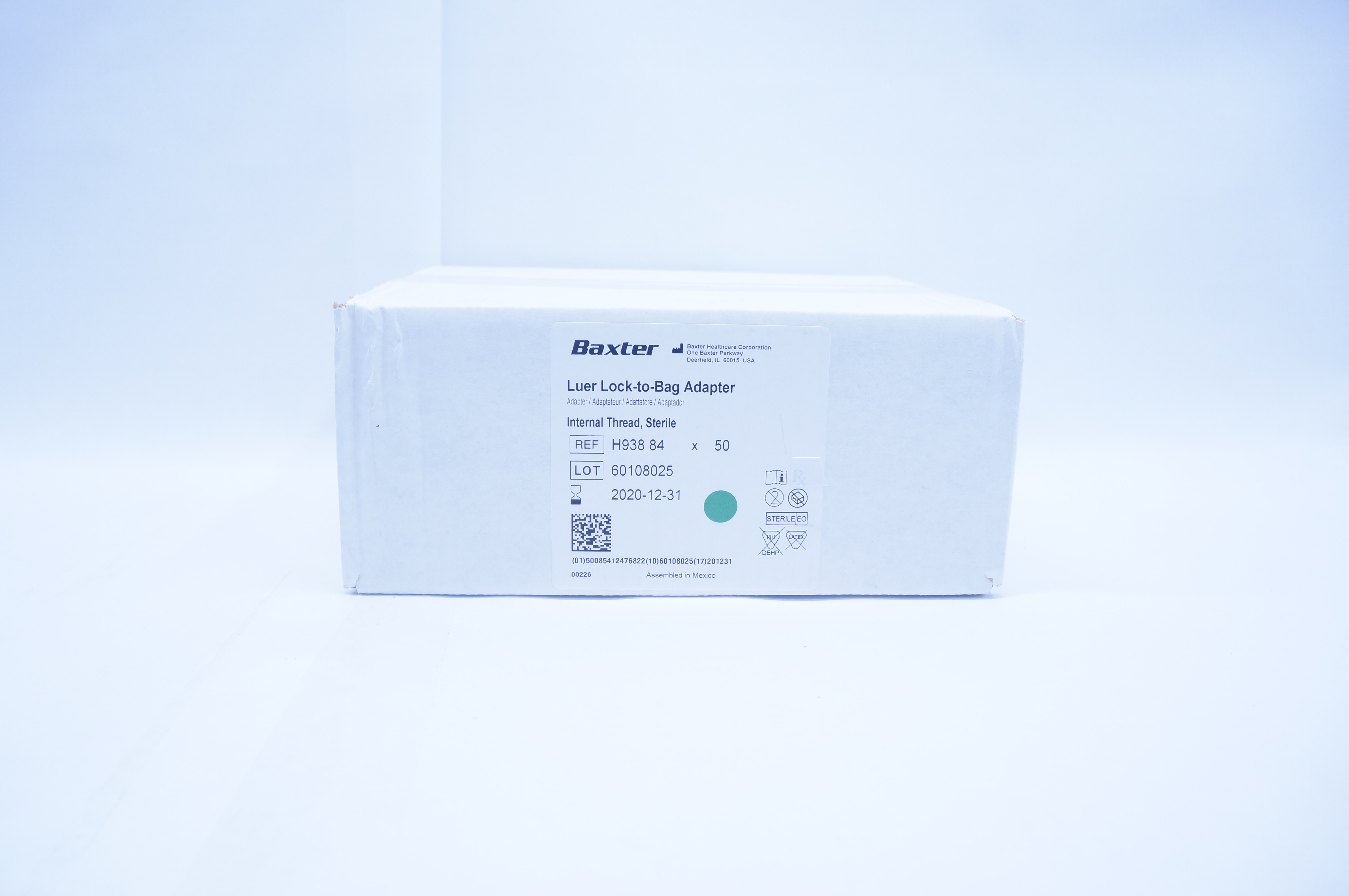 Baxter H938 84 Luer Lock-to-Bag Adapter Internal Thread - Box of 50