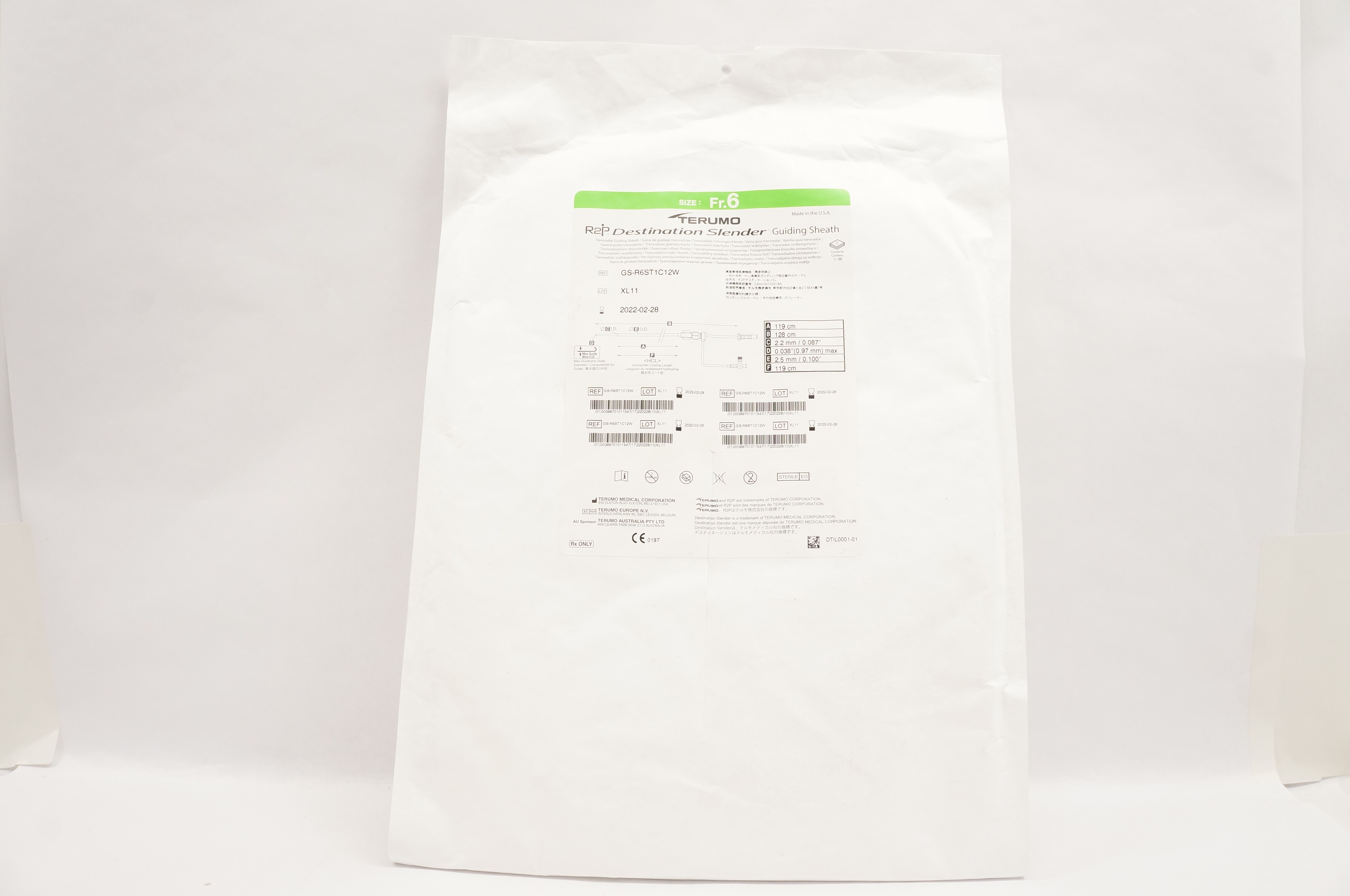 Terumo GS-R6ST1C12W Destination Slender Transradial Guiding Sheath 6Fr (x)