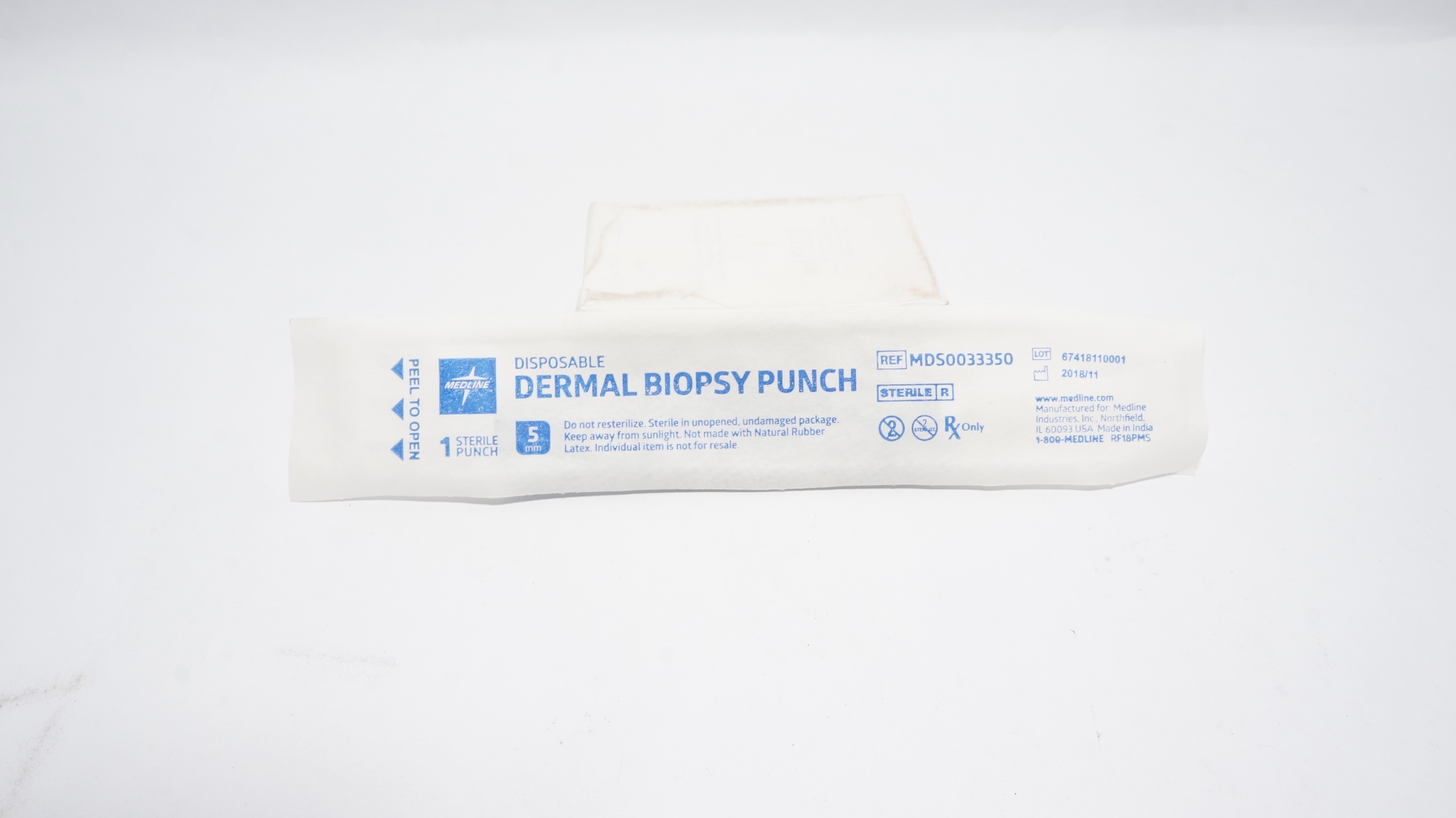 Medline MDS0033350 Disposable Dermal Biopsy Punch 5mm