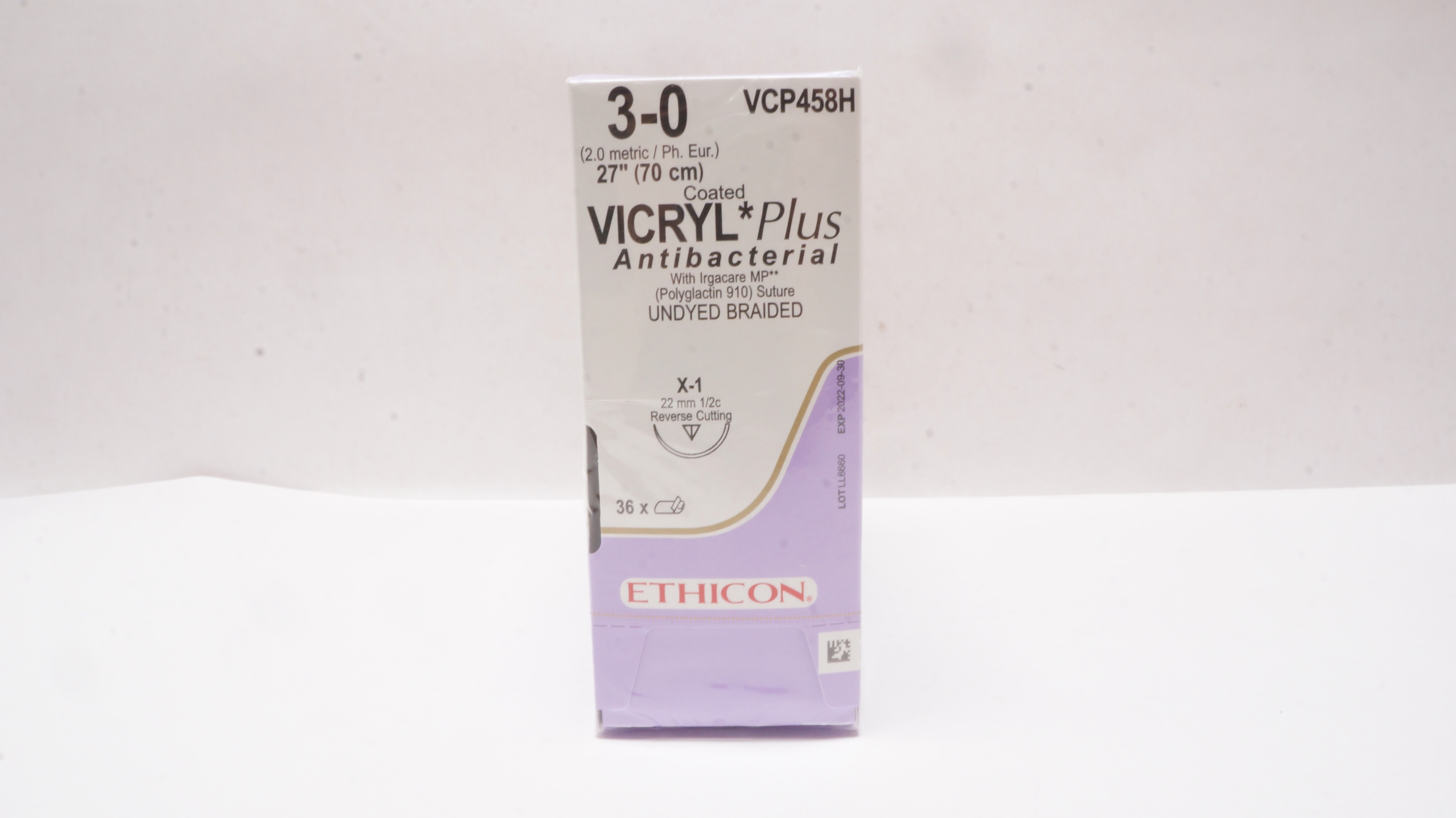 Ethicon VCP458H 3-0 COATED VICRYL PLUS UNDYED 7inch X-1 22mm Ndle. (x) Box of 36