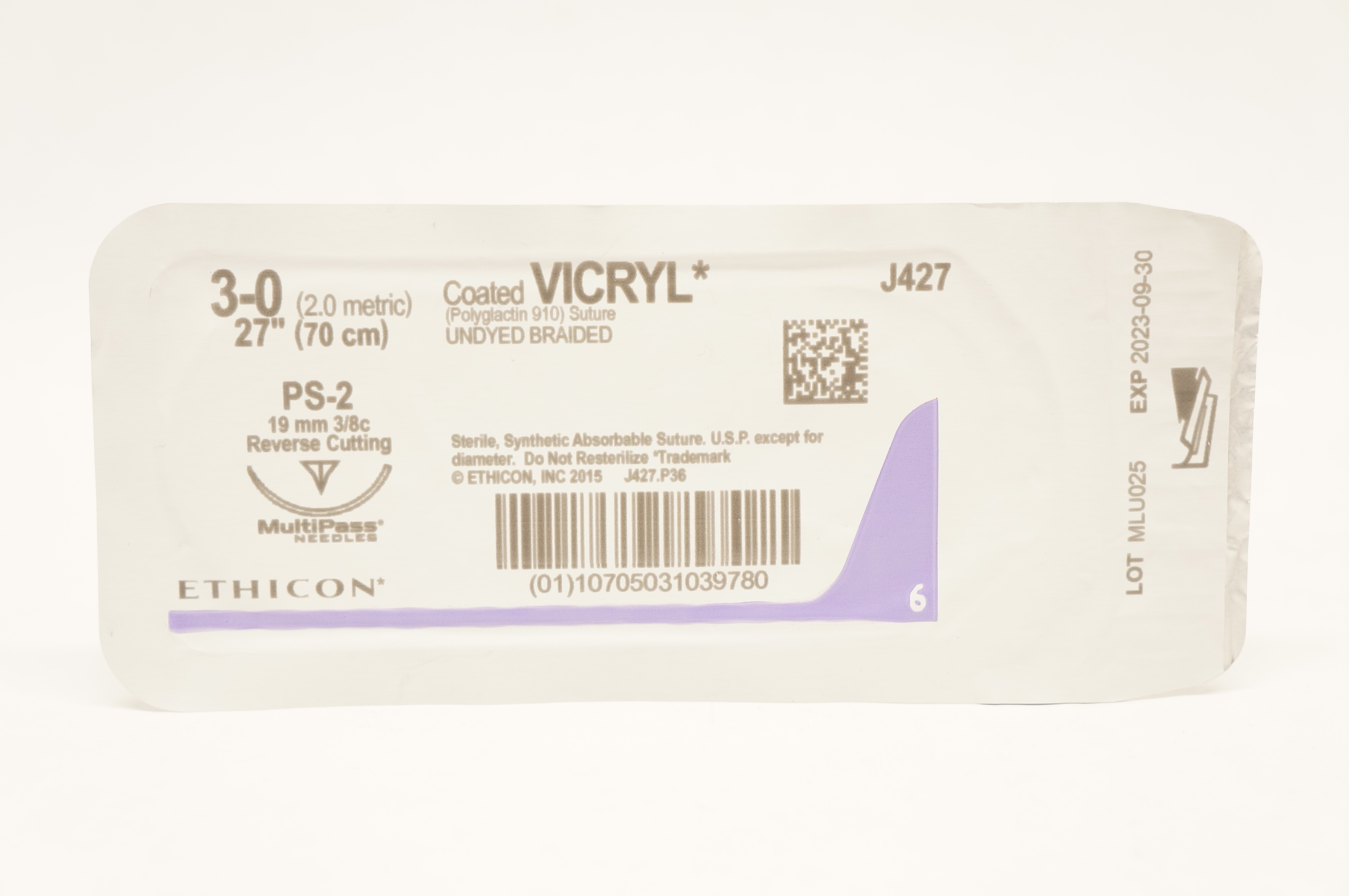 Ethicon J427 3-0 Coated VICRYL PS-2 19mm 3/8c Reverse Cutting, 27inch