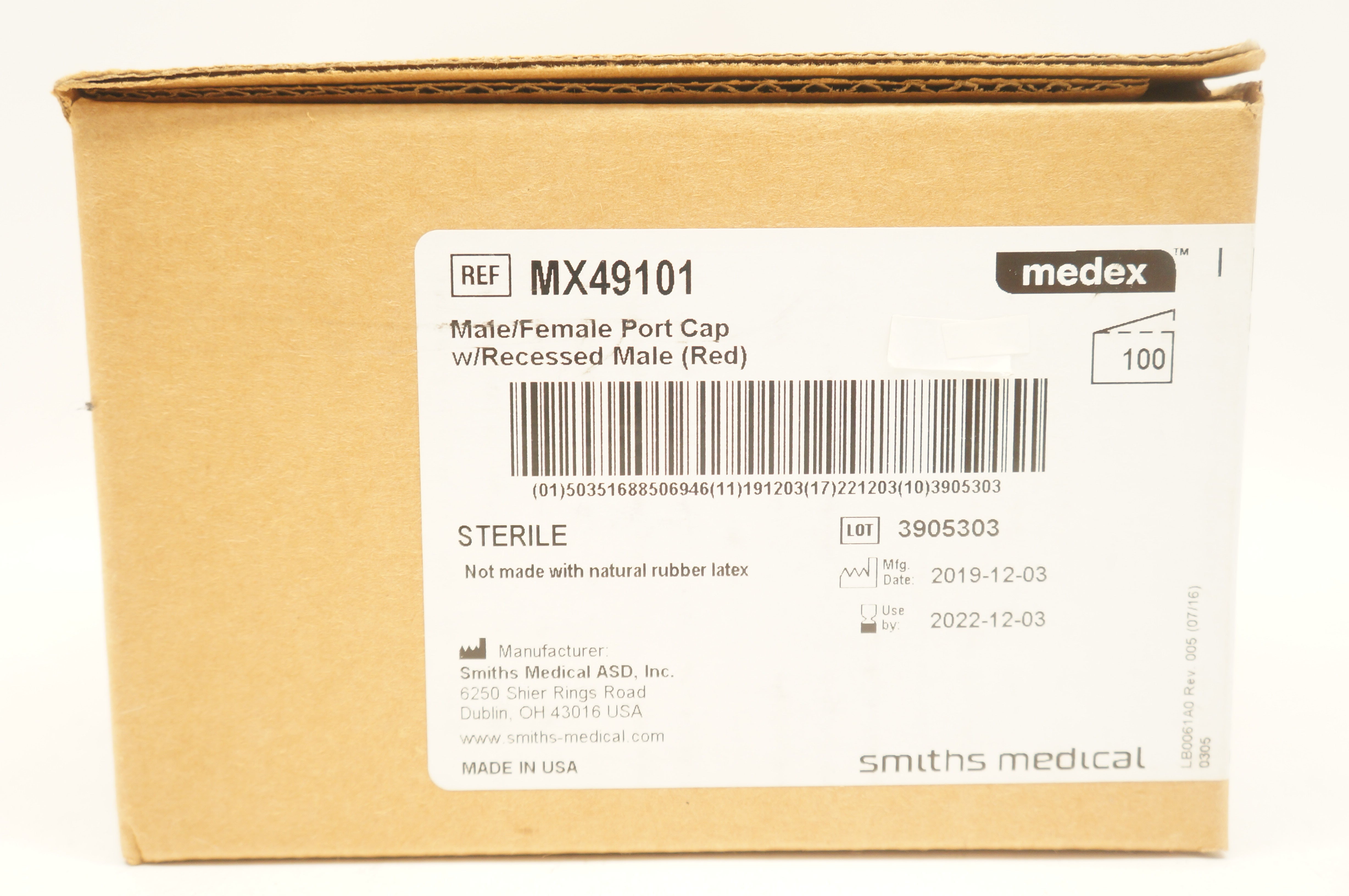 Smiths Medical MX49101 Male Female Port Cap - Case of 100
