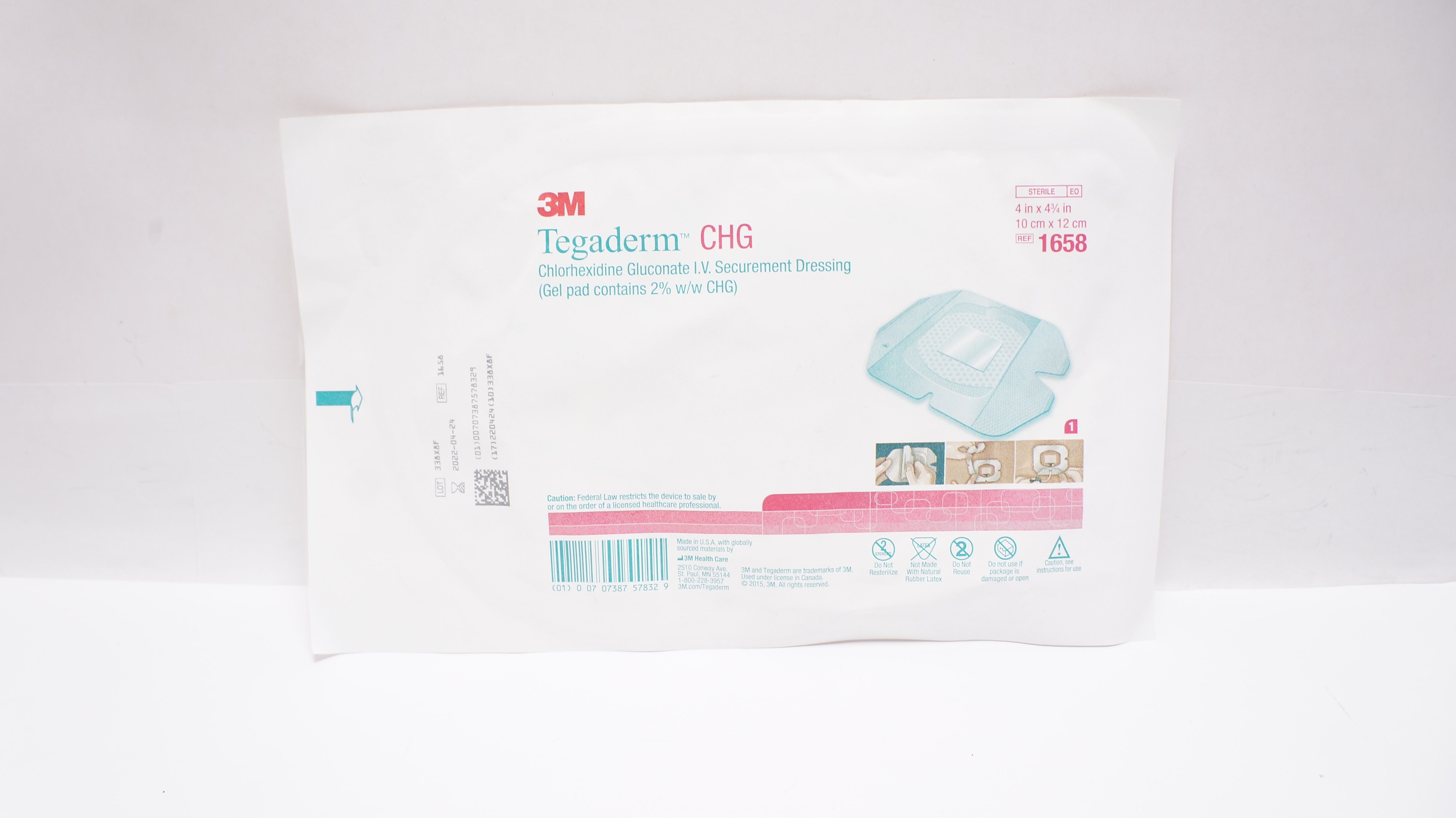 3M 1658 Tegaderm CHG Chlorhexidine Gluconate I.V. Securement Dressing (x)