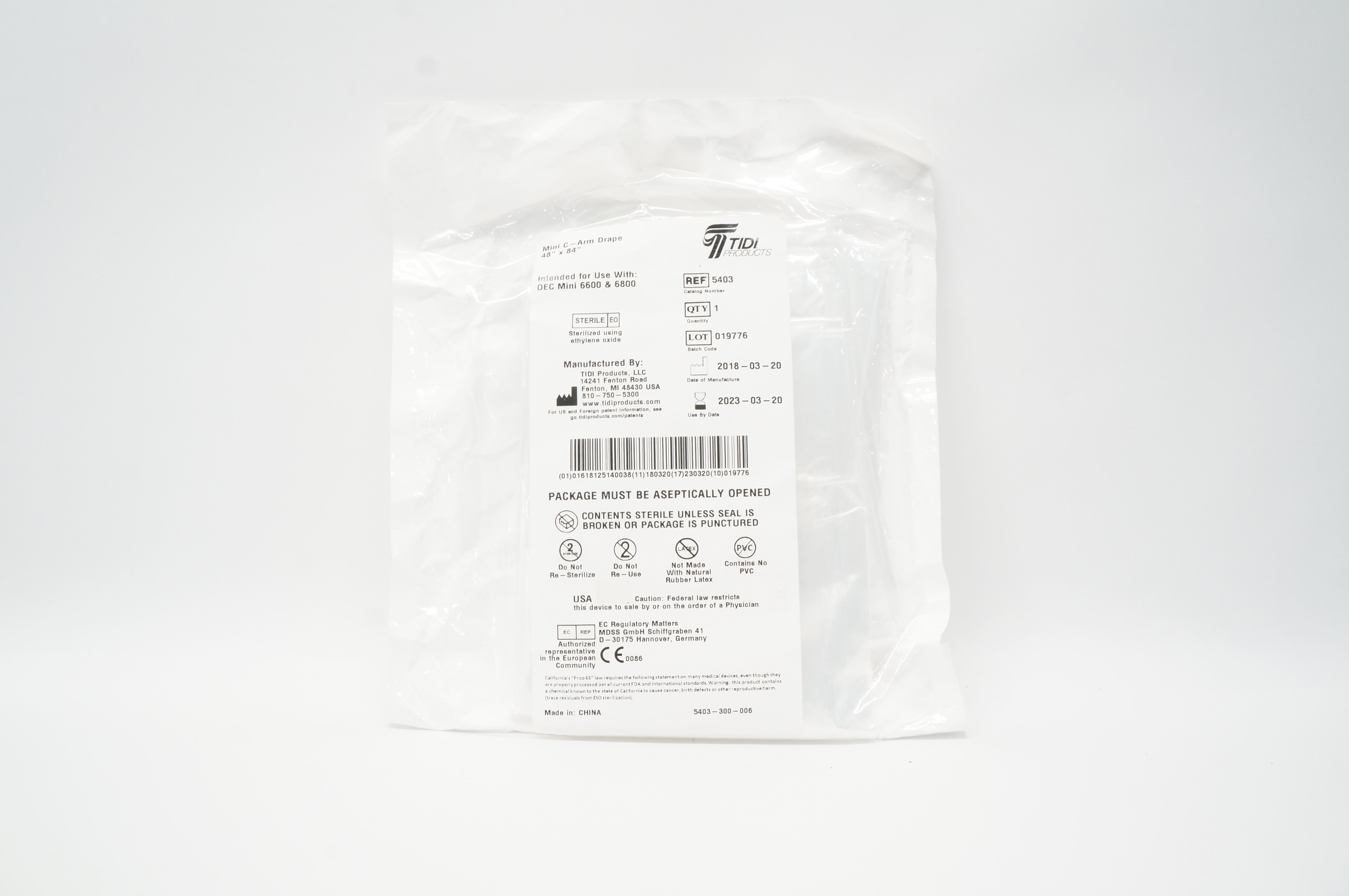 TIDI Products 5403 Mini C-Arm Drape for OEC Mini 6600 & 6800, 48inch x 84inch