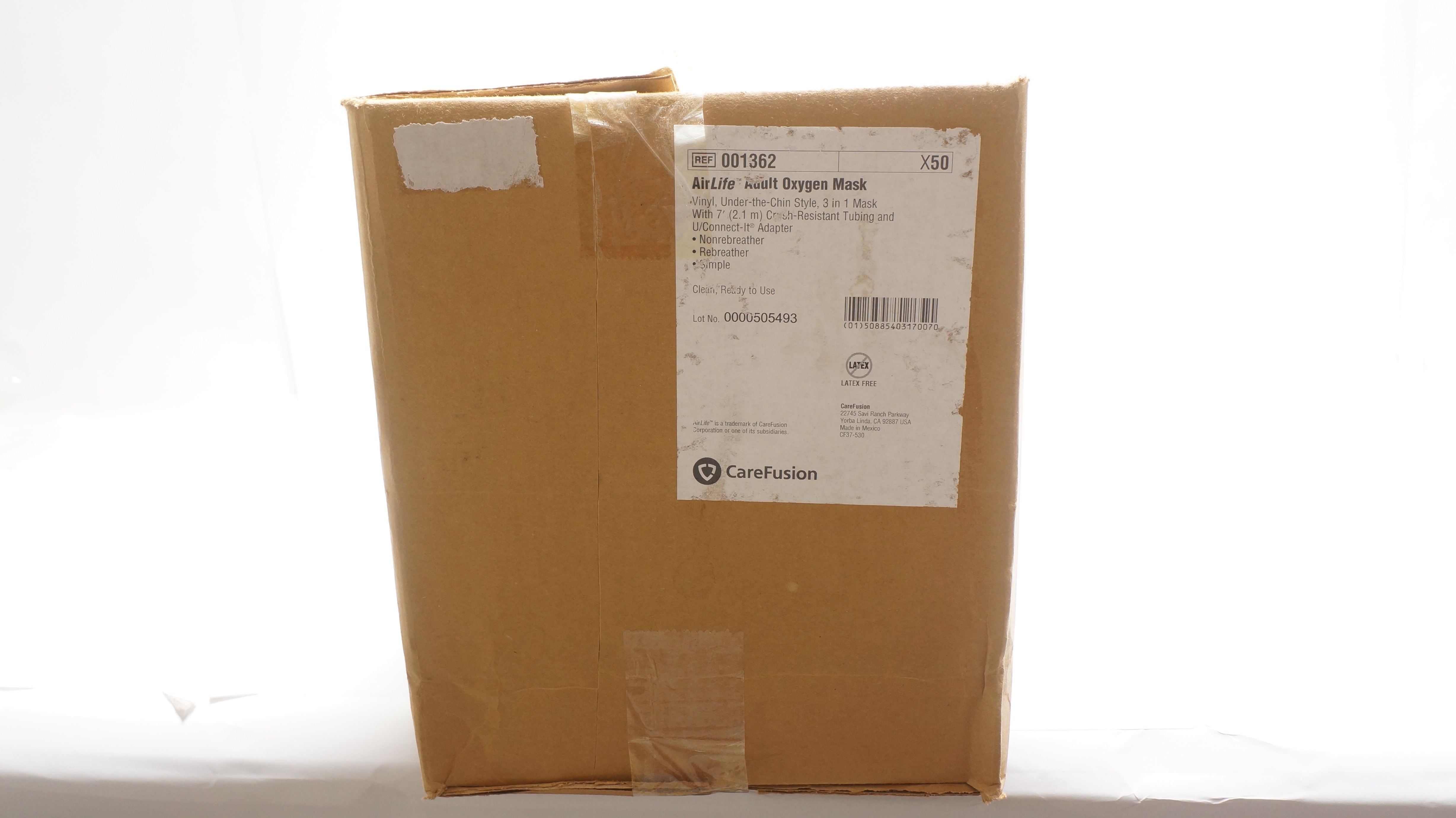 CareFusion 001362 AirLife Adult Oxygen Mask - Box of 50