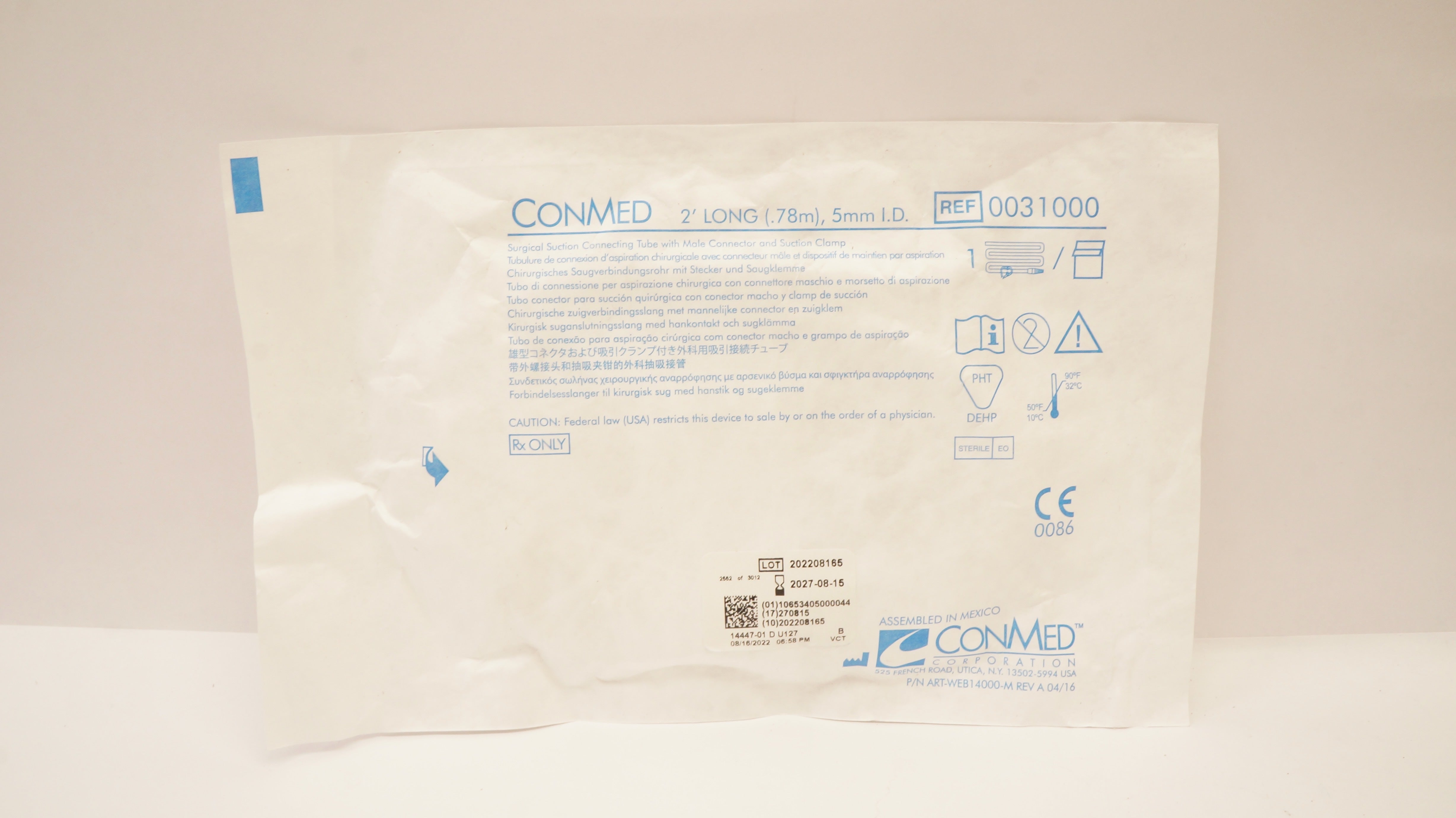 ConMed 0031000 Surgical Suction Connecting Tube w/Connector & Clamp 2 Ft. x 5mm