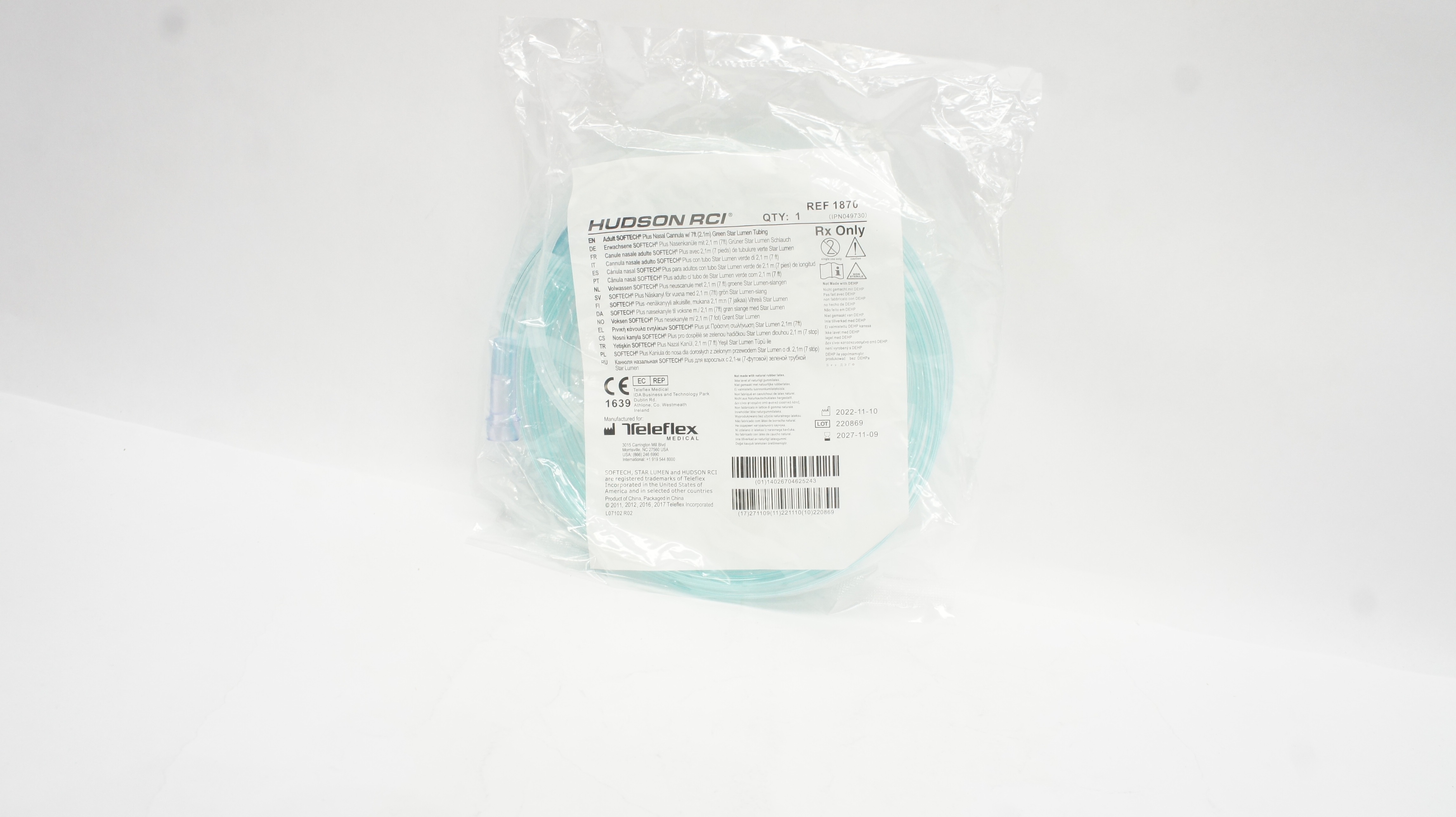 Teleflex 1870 Hudson RCI Adult Softech Plus Nasal Cannula W/7Ft Tubing