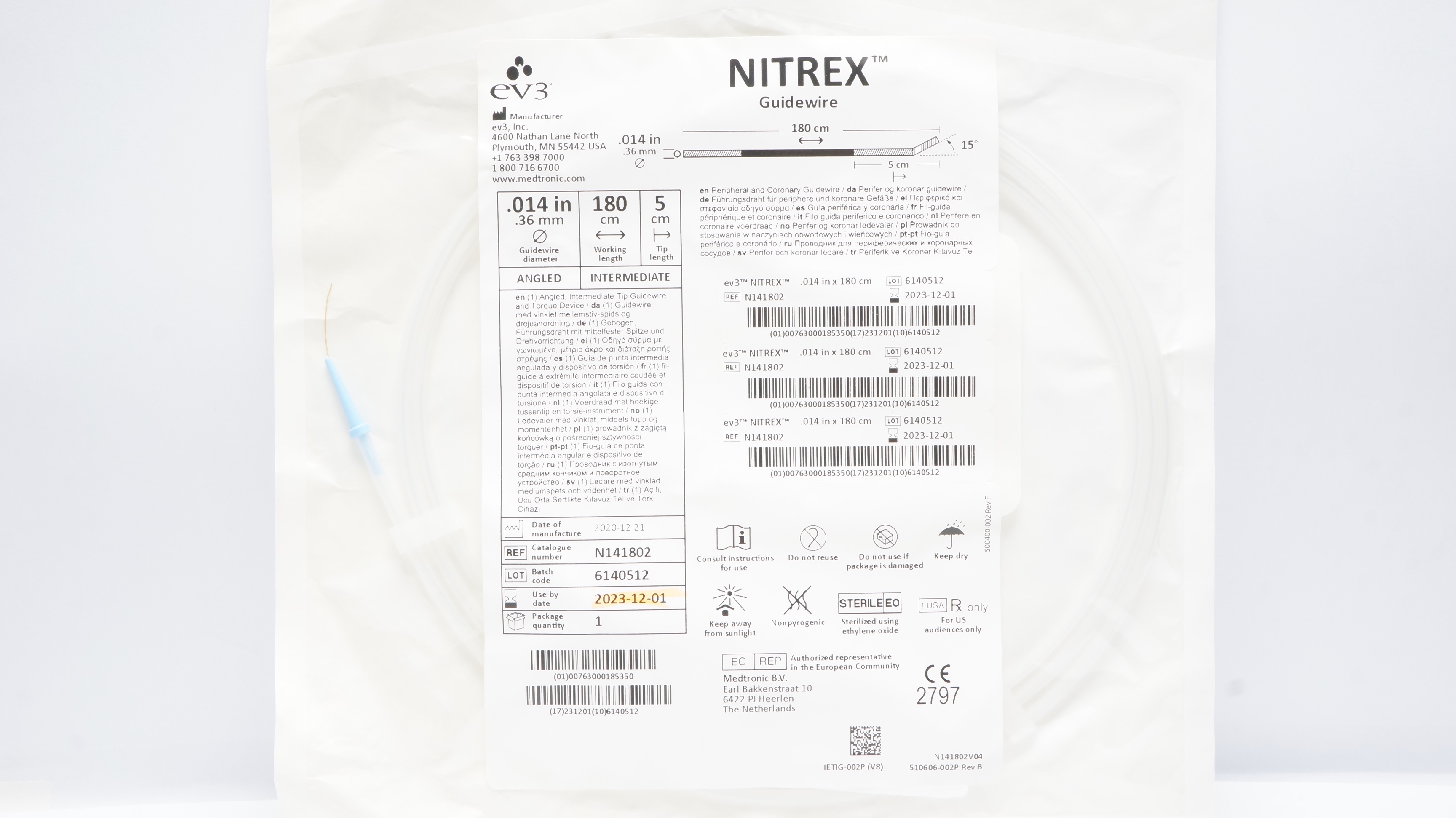 ev3 N141802 Nitrex Guidewire 180cm x .014inch x 5cm (x)