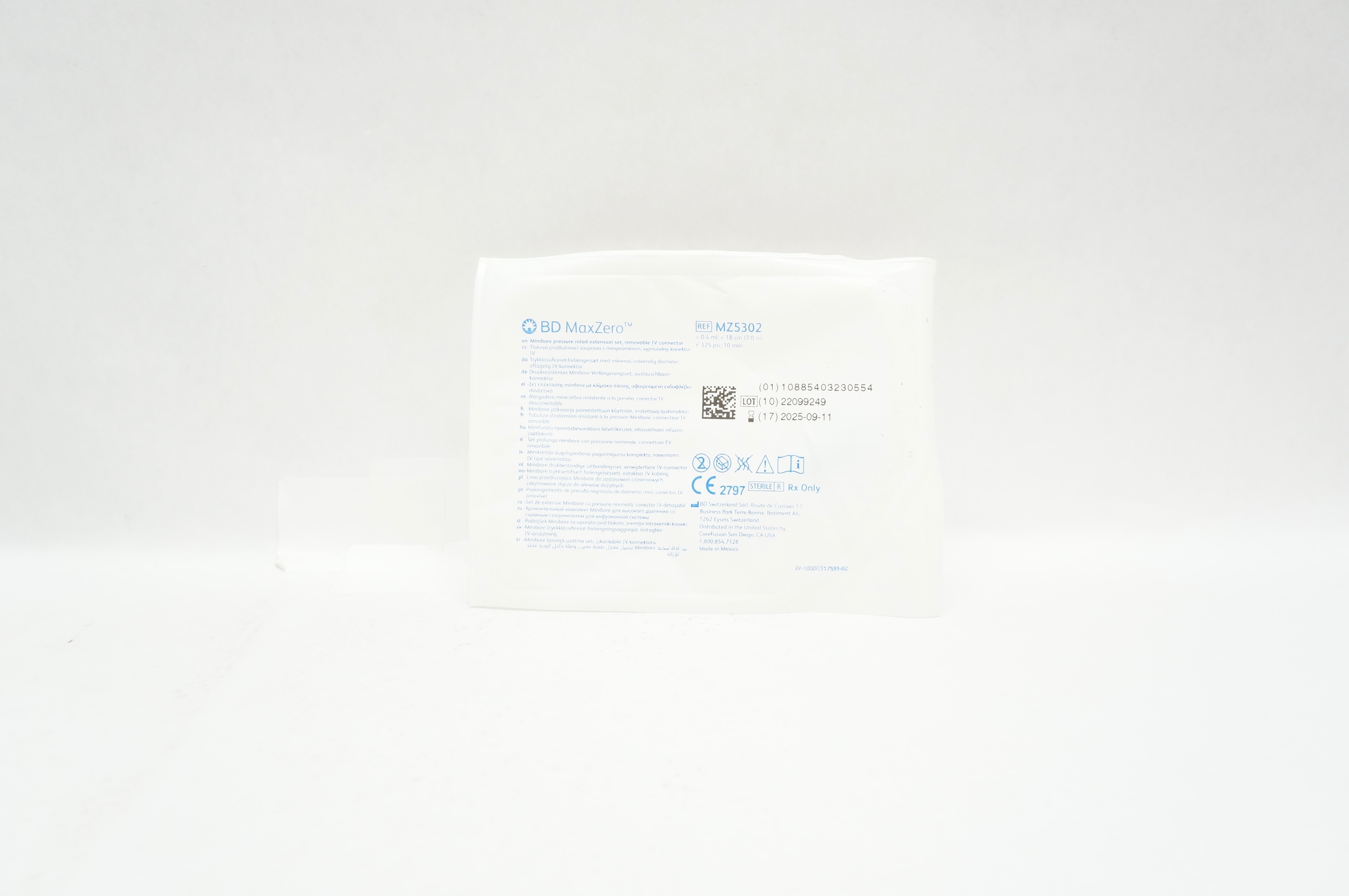 BD MZ5302 MaxZero Minibore Pressure Rated Extension Set 0.4ml x 7.0inch