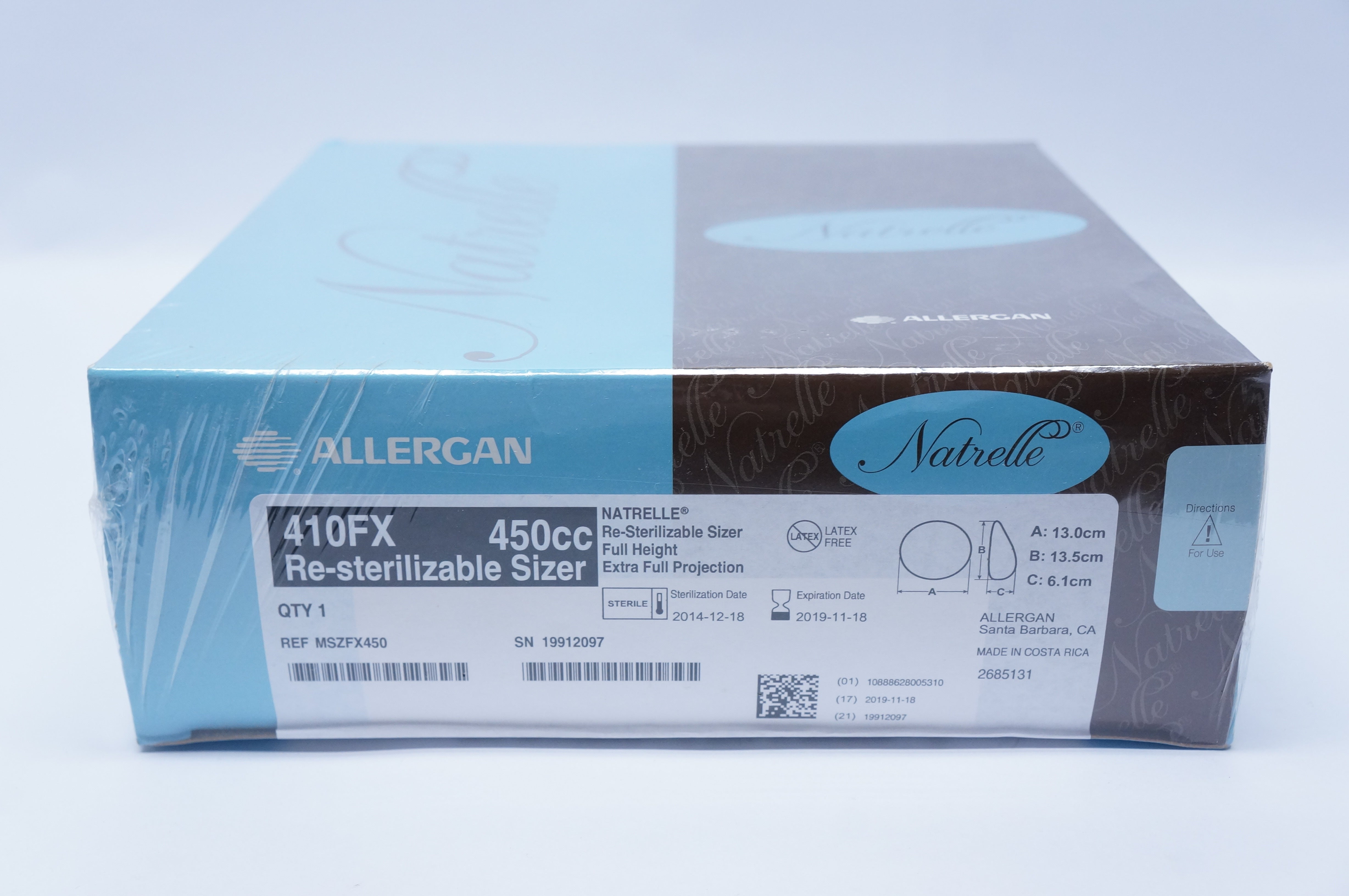 Allergan MSZFX450 410FX NATRELLE Re-Sterilizable Sizer 450cc, 13cm x 13.5cm (x)
