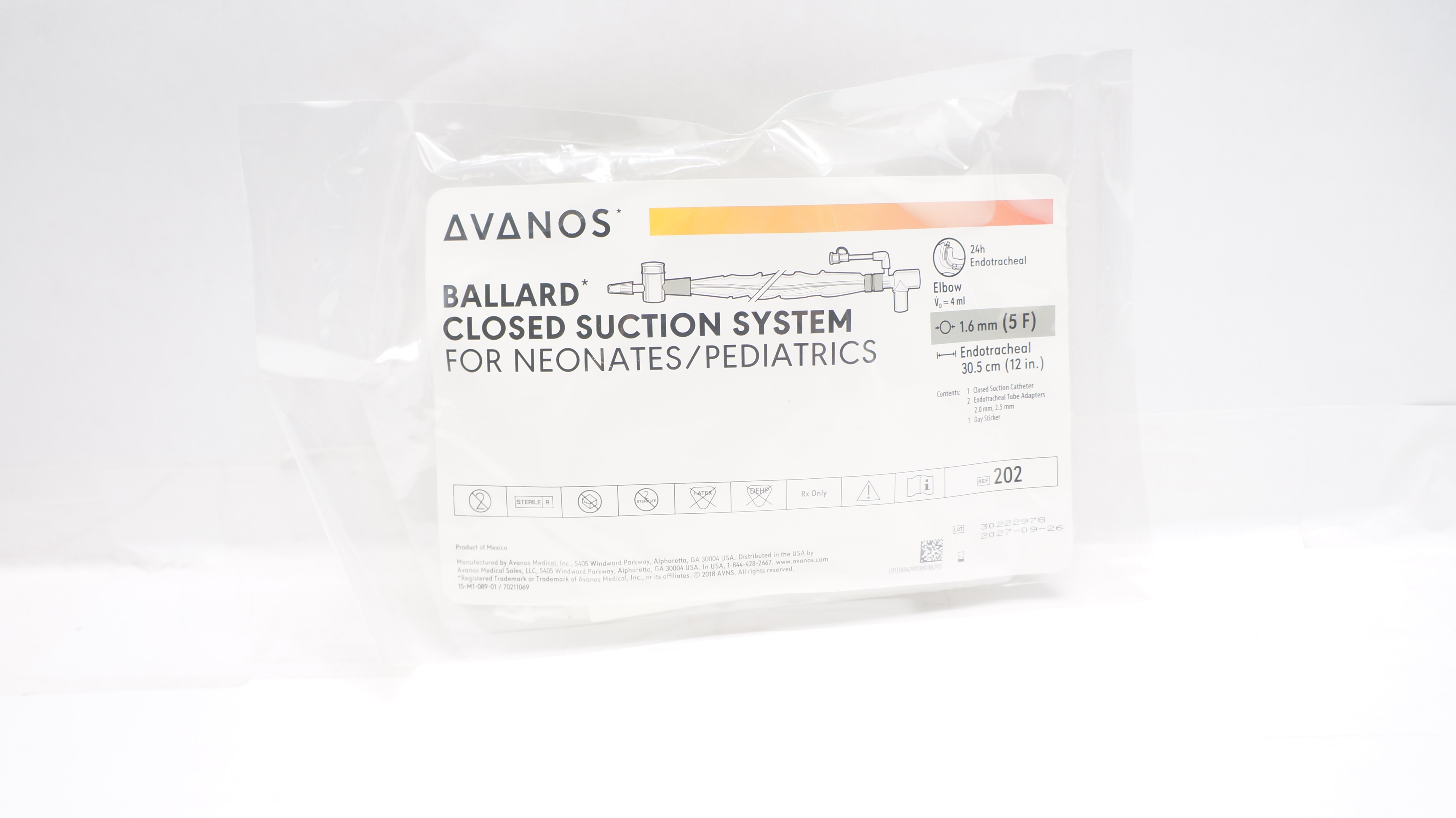 Avanos 202 Ballard Closed Suction System 5F x 12In, 4ml