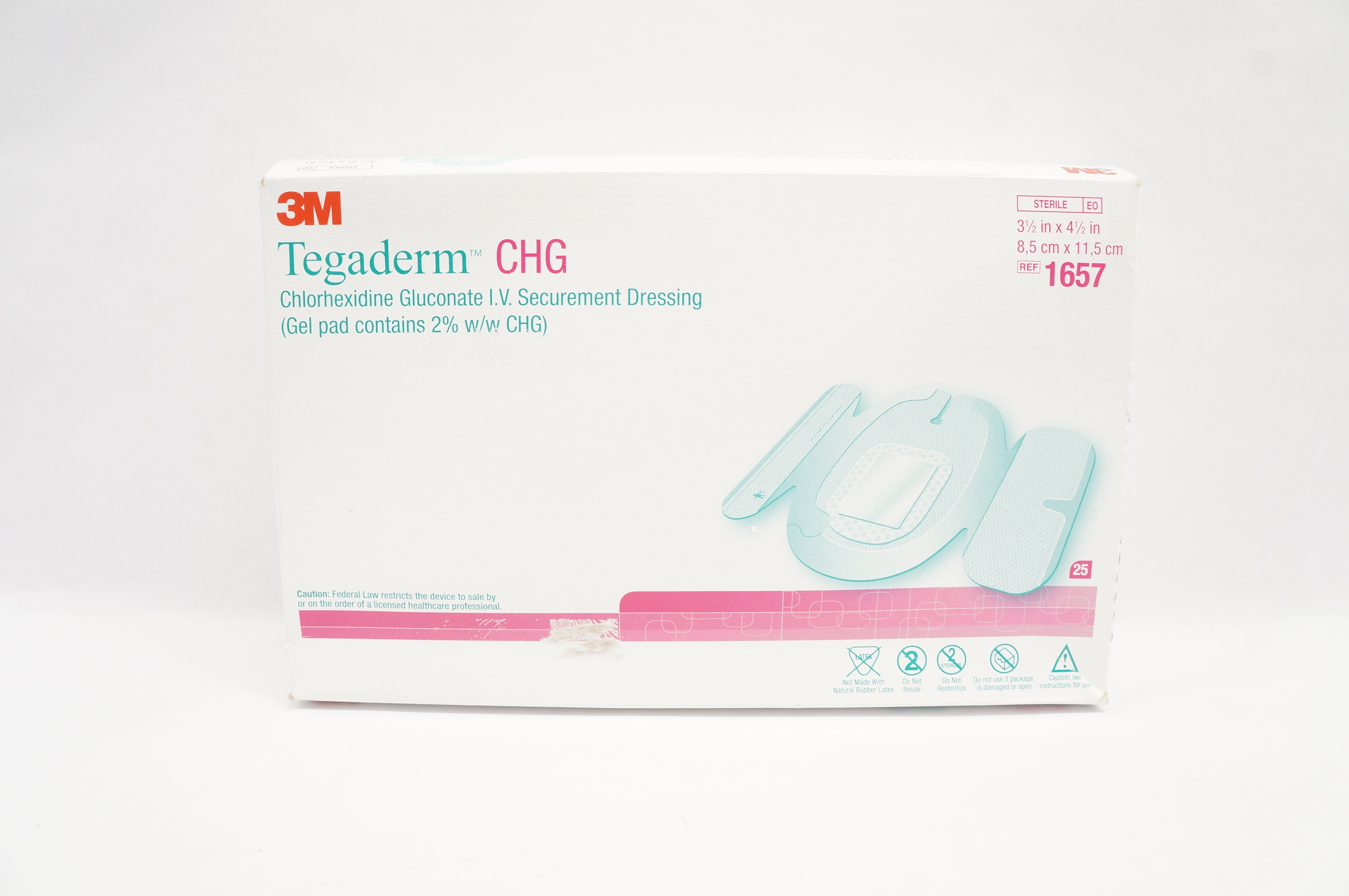 3M 1657 Tegaderm CHG I.V. Securement Dressing 3-1/2 x 4-1/2inch - Box of 25