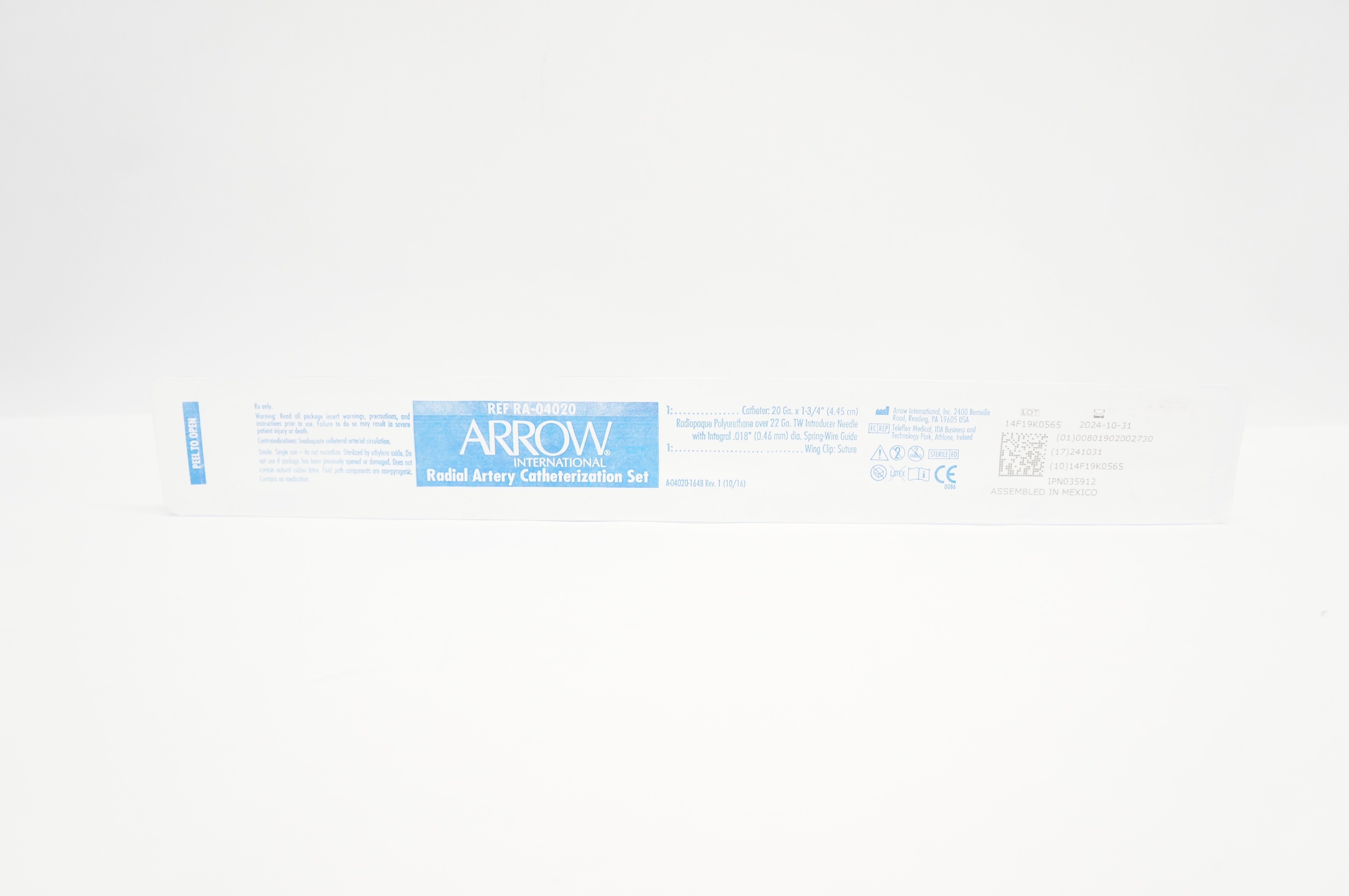 Arrow RA-04020 Radial Artery Catheterization Set 20Ga x 1-3/4 inch