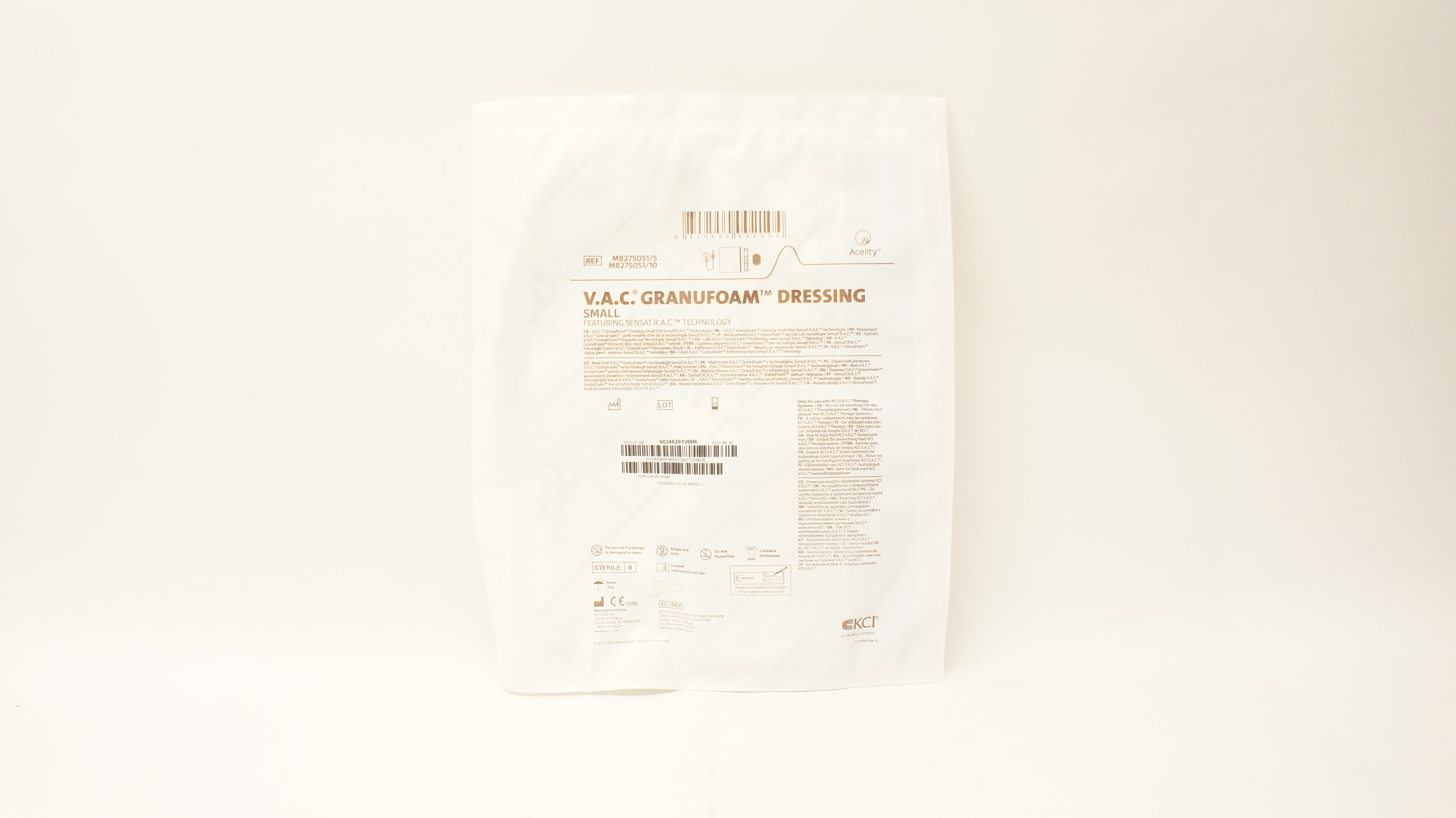 KCI M8275051/5 V.A.C. Granufoam Dressing Featuring SENSAT.R.A.C. Technology S