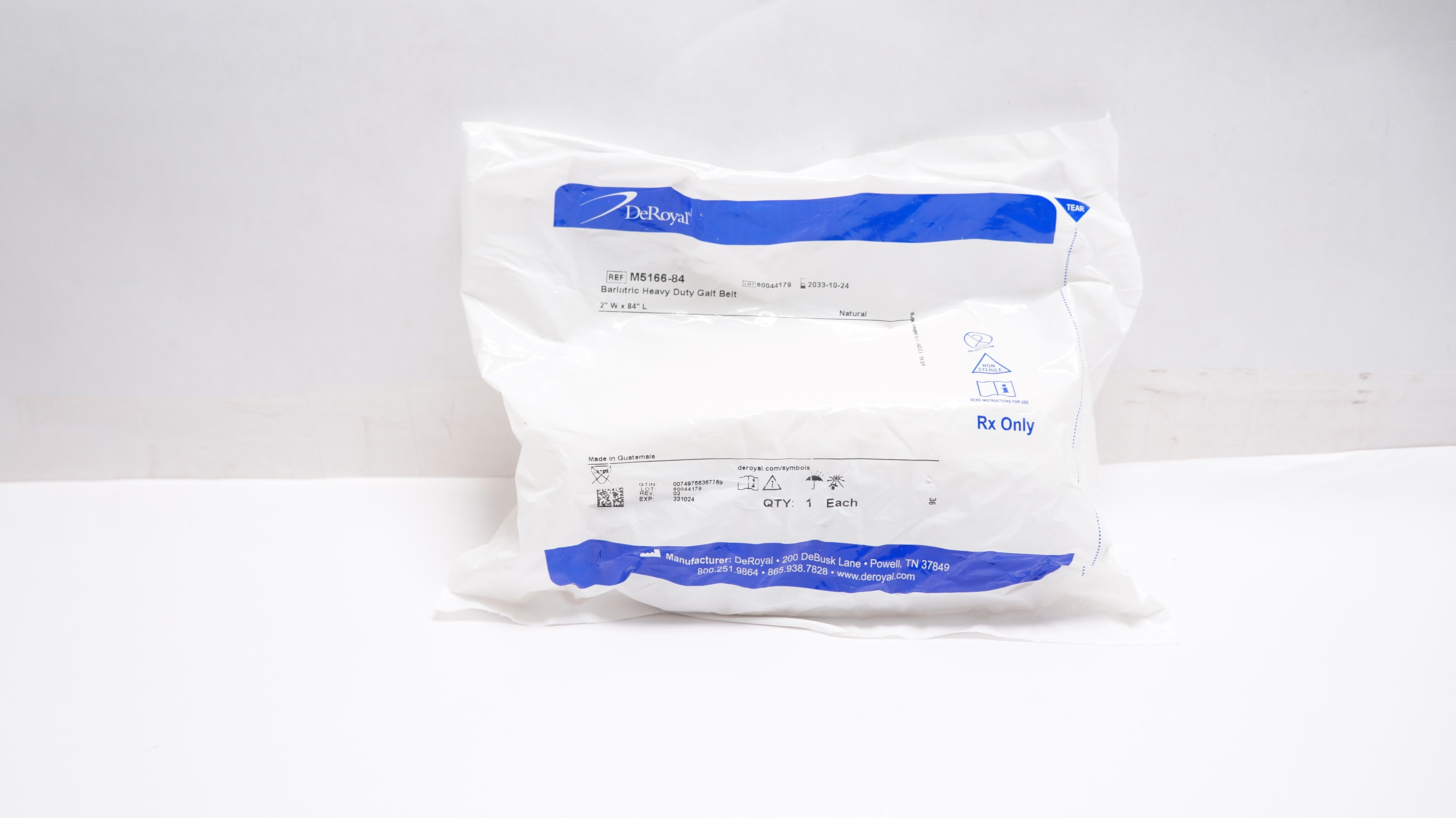 DeRoyal M5166-84 Bariatric Heavy Duty Galt Belt 2inch x 84inch