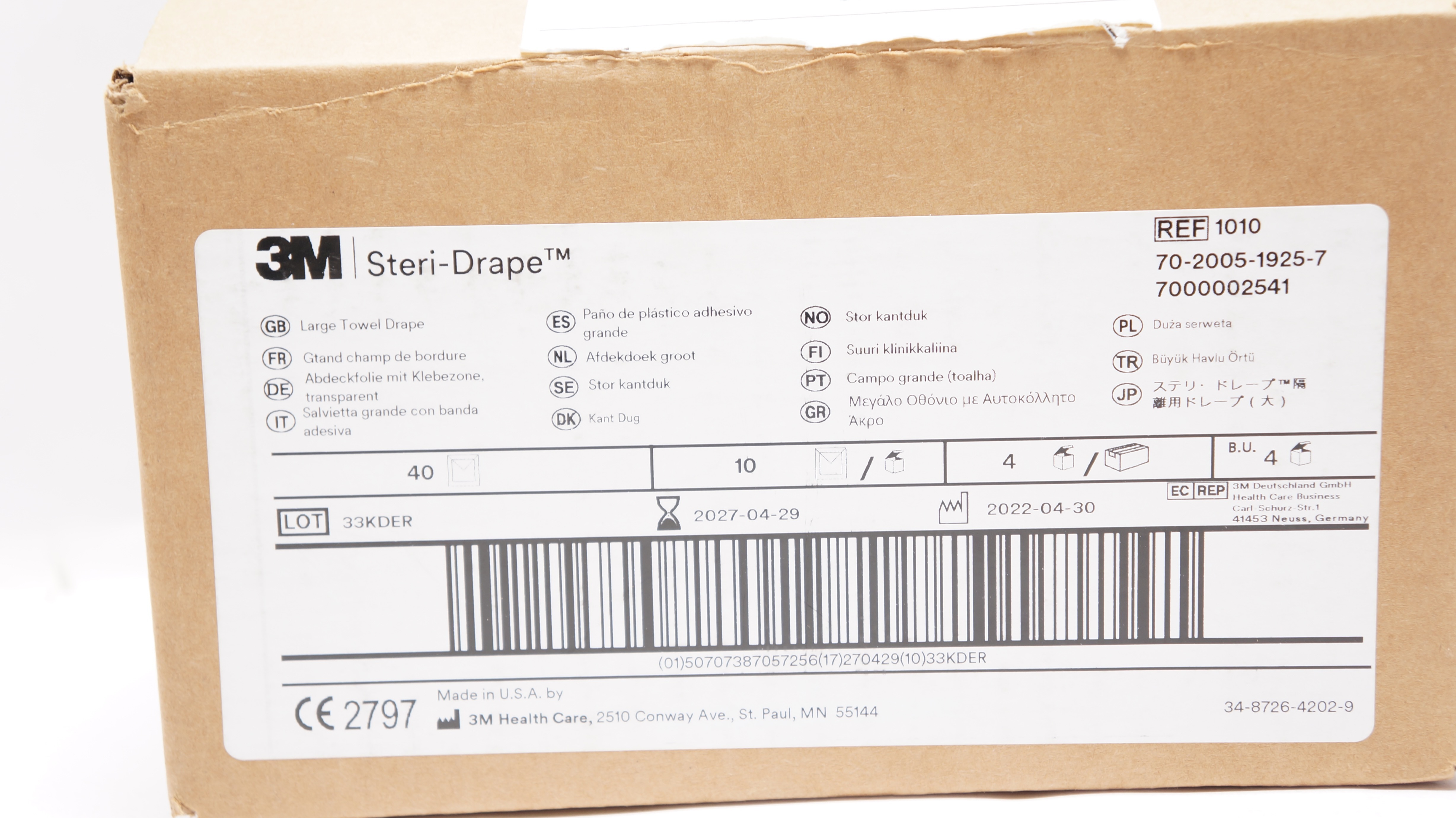 3M 1010 Steri-Drape Large Towel Drape 17inch x 23inch (Approx.) - Case of 40