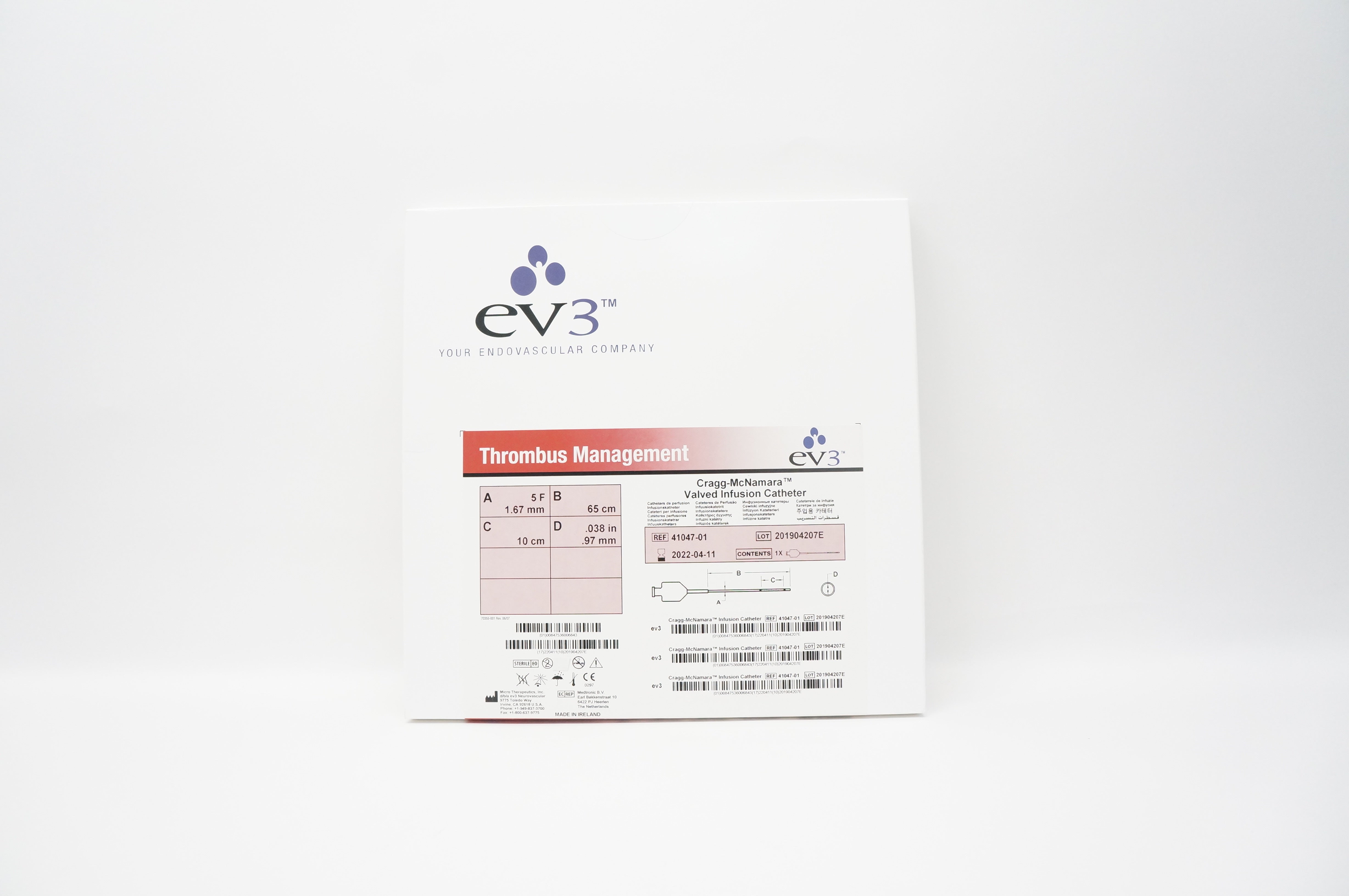 EV3 Neurovascular 41047-01 Cragg-McNamara Valved Infusion Cath. 5F x 65cm