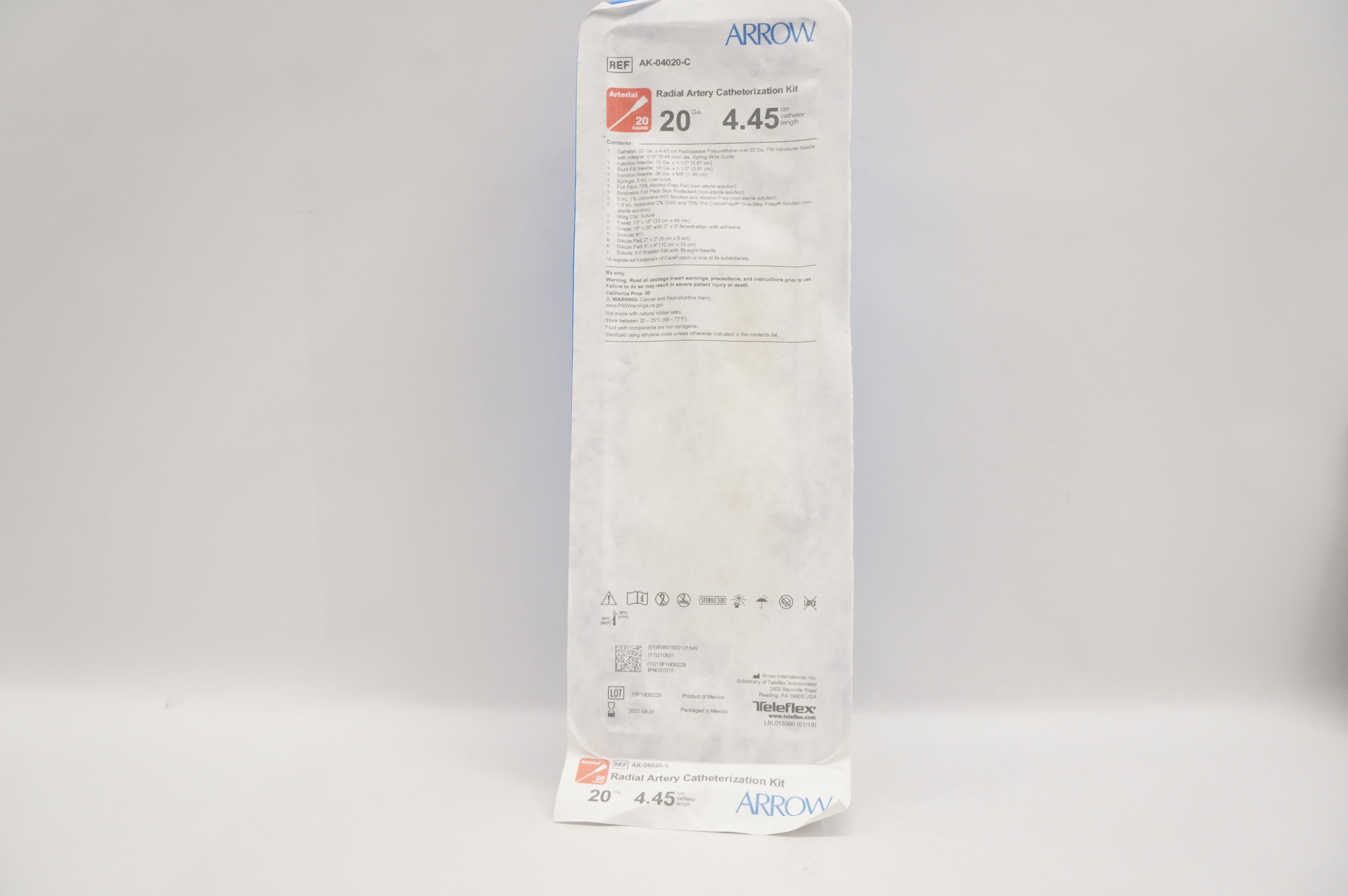 Arrow AK-04020-C Radial Artery Cath. Kit 20Ga x 4.45cm (x)