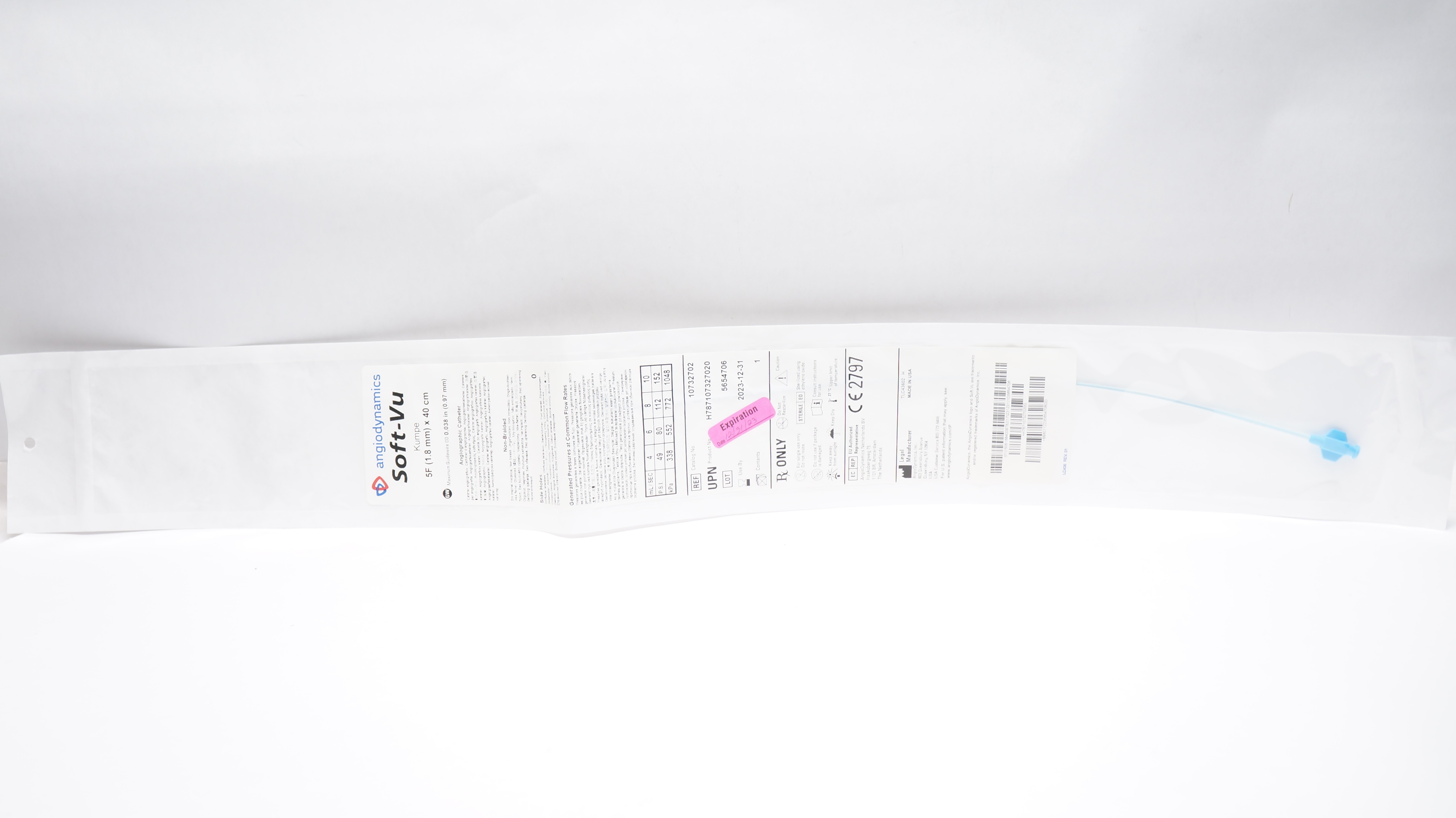 Angiodynamics 10732702 Soft-Vu Kumpe Angiographic Cath. 5F x 40cm x 0.038inch(x)