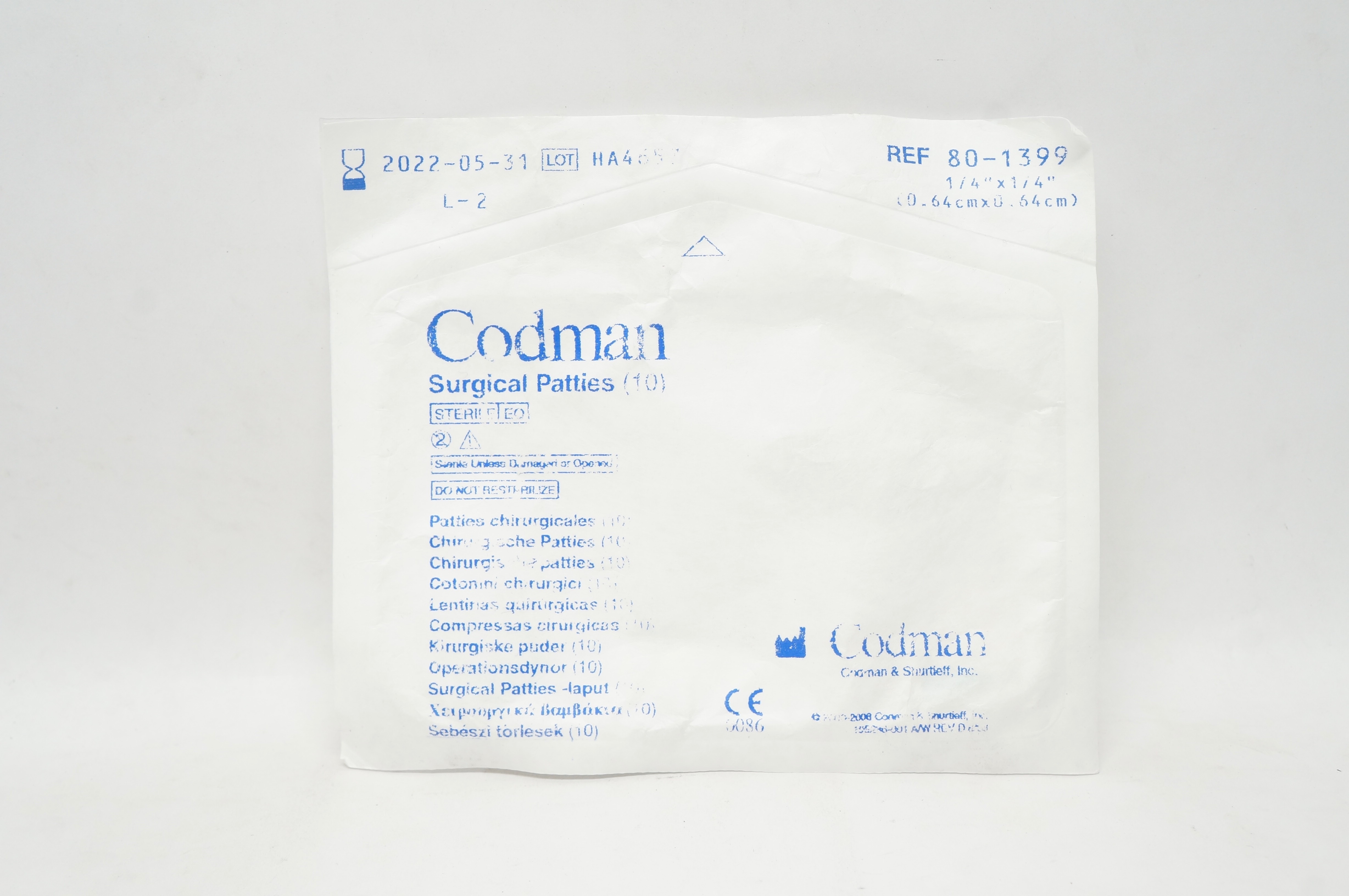 Codman 80-1399 Surgical Patties 1/4inch x 1/4inch (x) - Pack of 10