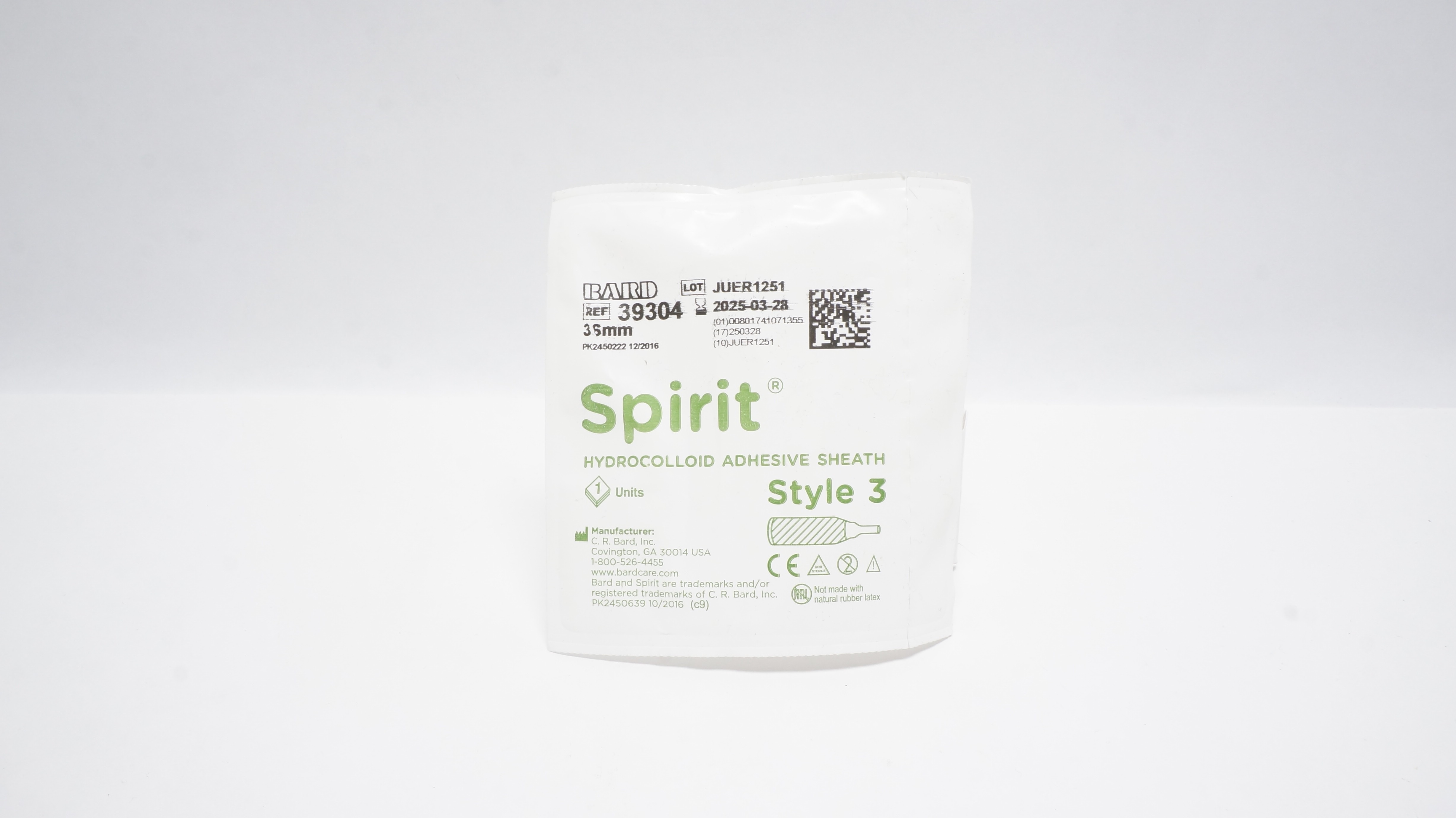 C.R. Bard 39304 Spirit Hydrocolloid Adhesive Sheath Style 3 36mm (x)
