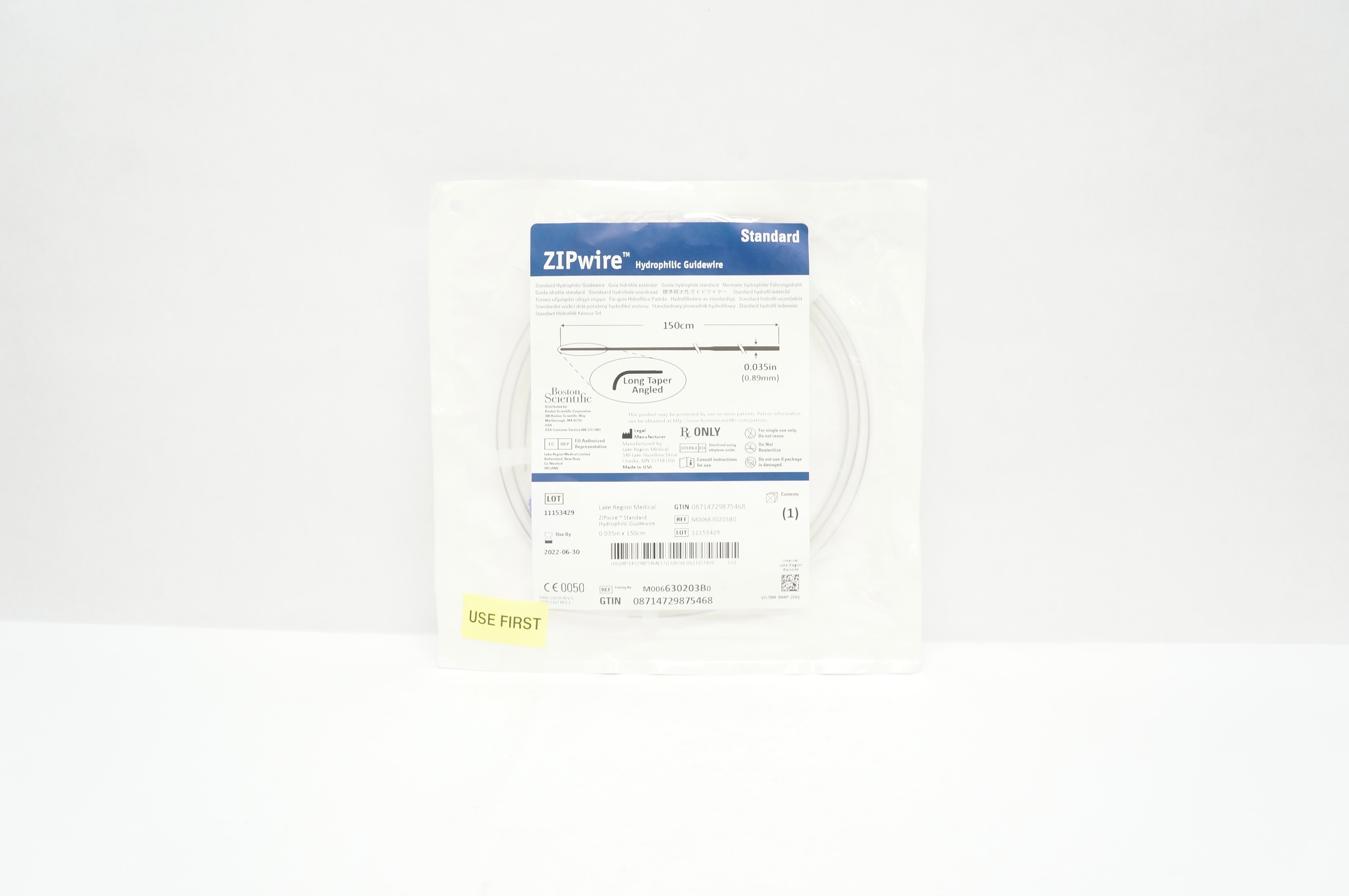 Boston Scientific M006630203B0 ZIPwire Hydrophilic Guidewire 150cm x 0.035In (x)