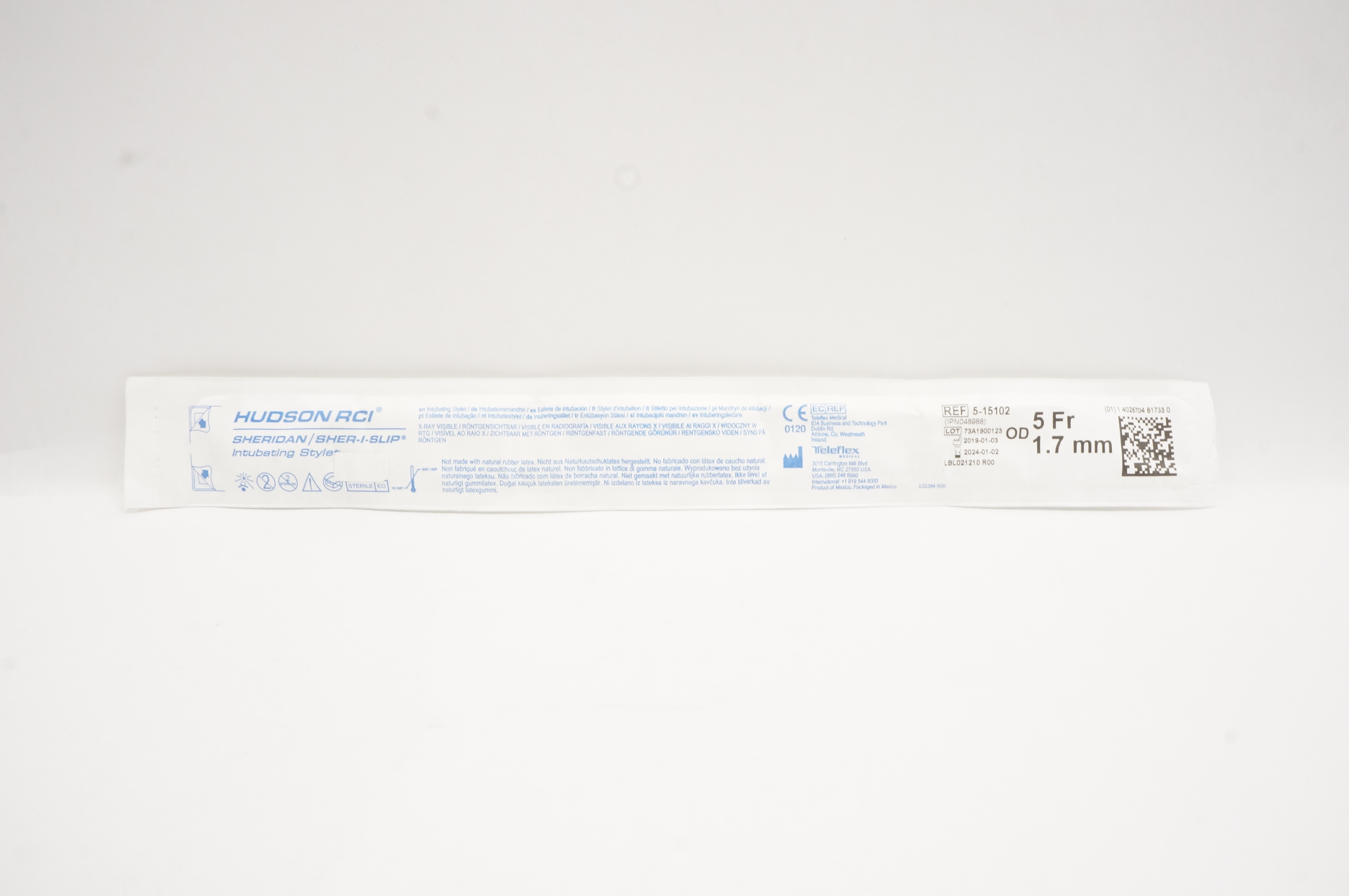 Teleflex 5-15102 Hudson RCI Sheridan/Sher-I-Slip Intubating Stylet 5Frx 1.7mm(x)