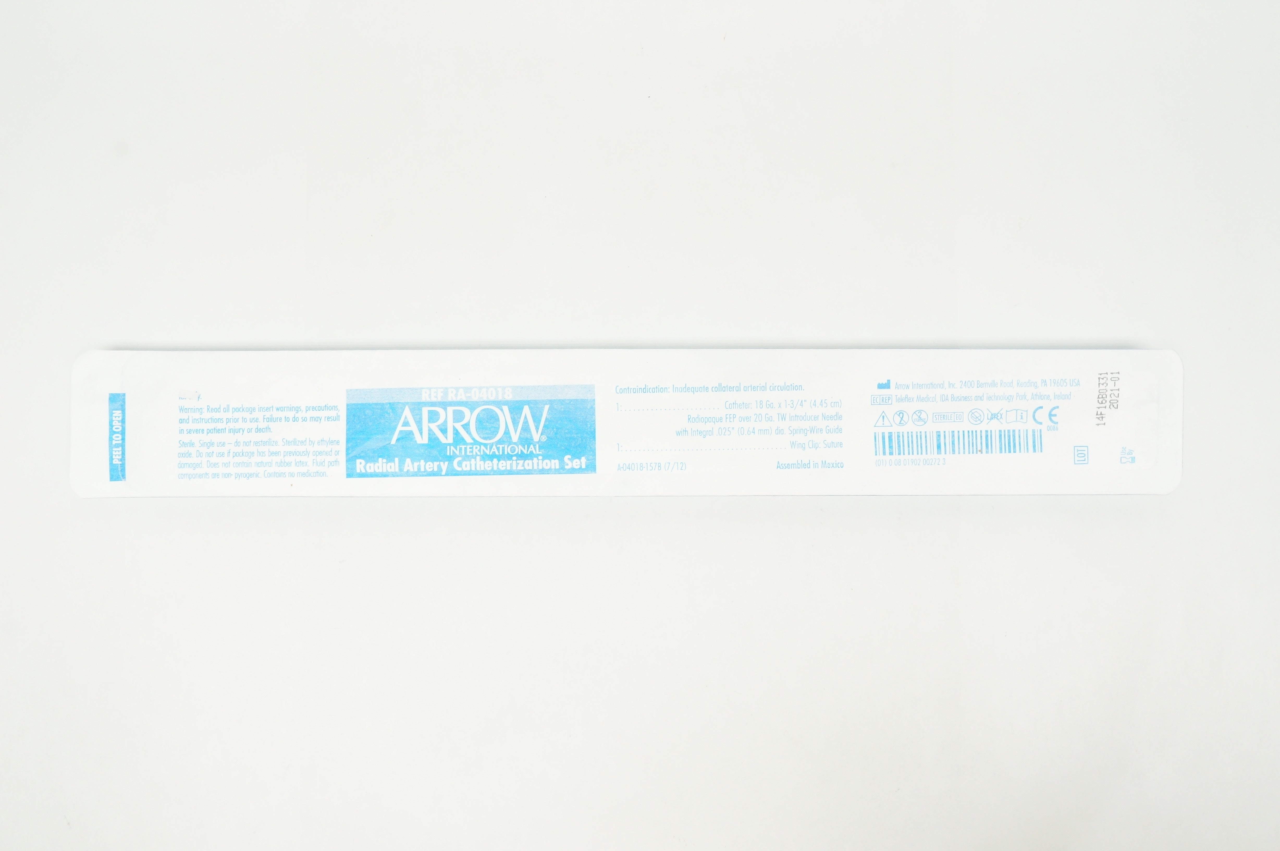 Arrow RA-04018 Radial Artery Catheterization Set 18Ga x 1 3/4inch (x)