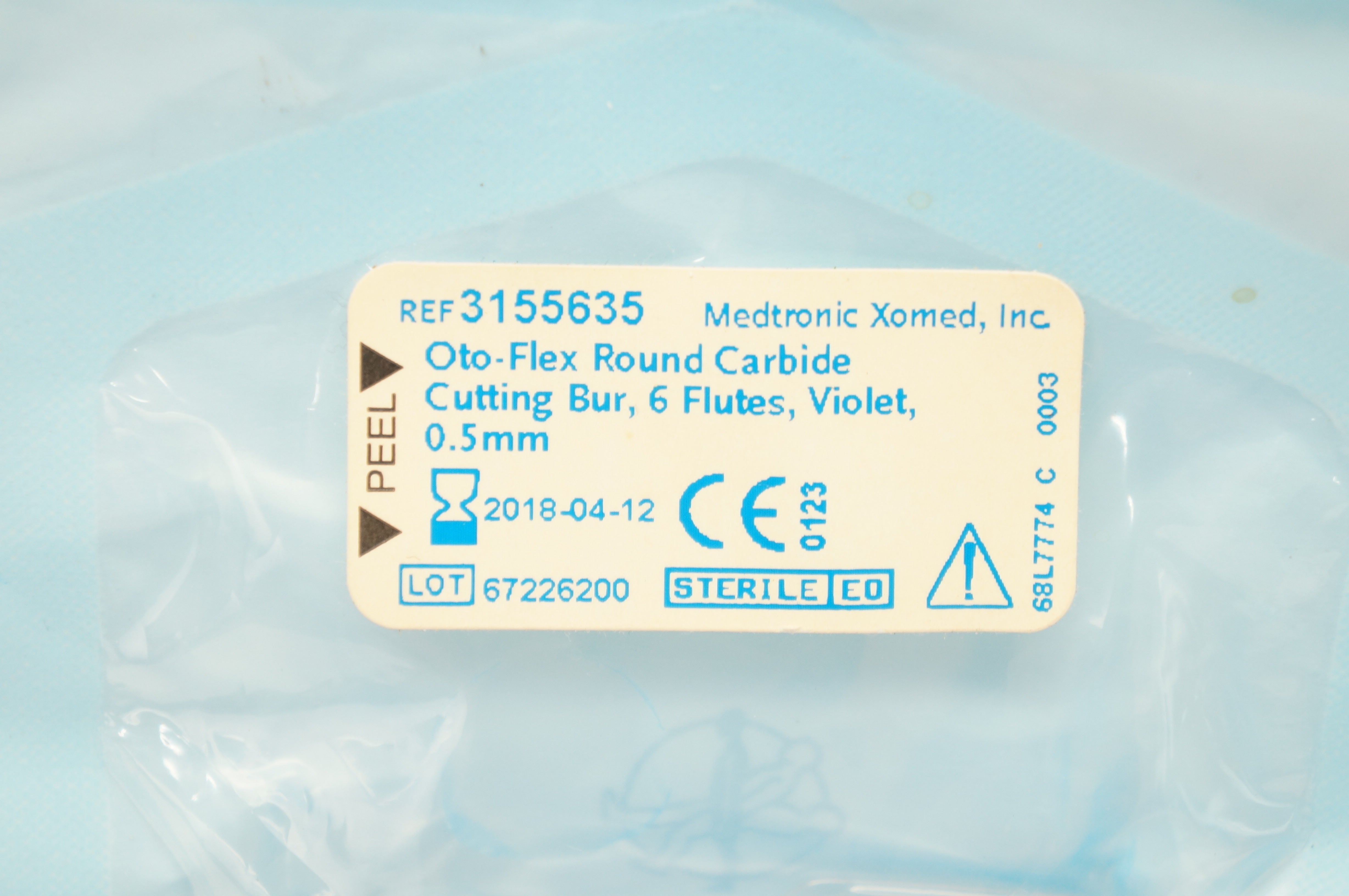 Medtronic 3155635 Oto-Flex Round Carbide Fluted Cutting Bur, Violet 0.5 mm (x)