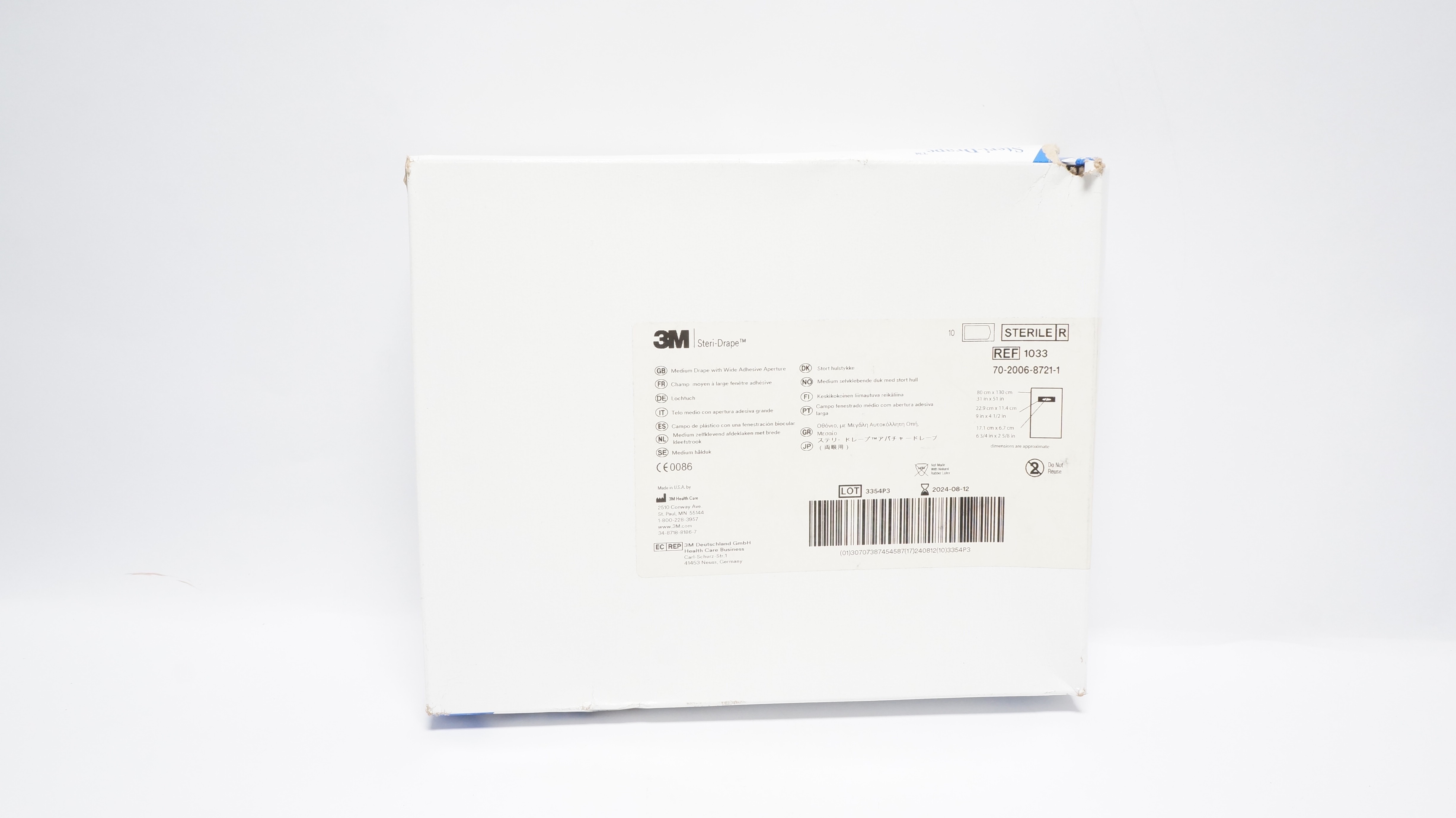 3M 1033 Steri-Drape Medium Drape W/Wide Adhesive Aperture 31inx51in-Box of 10(x)