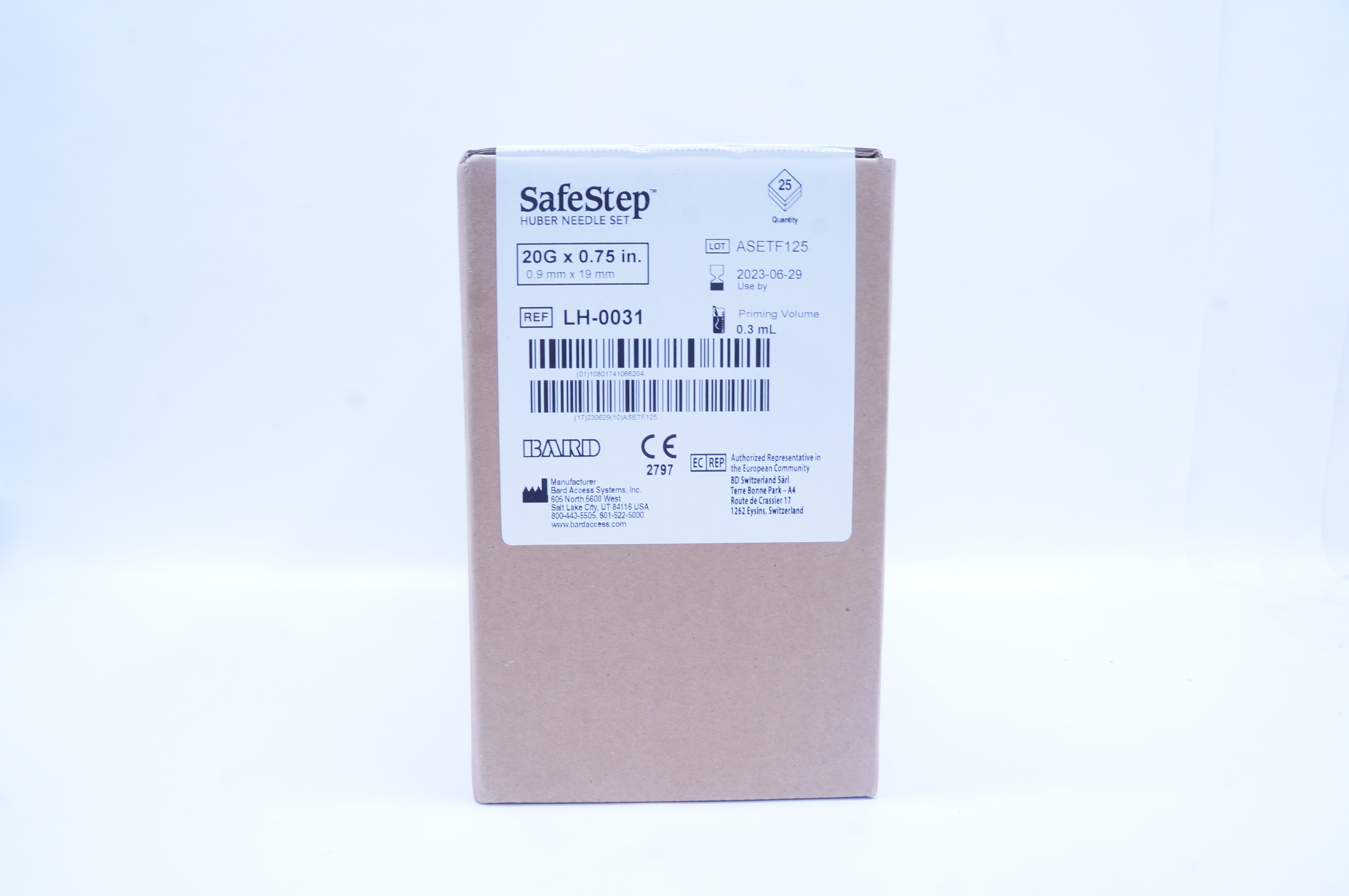 Bard LH-0031 SafeStep Huber Ndle Set 20G x 0.75inch, 0.3mL - Box of 25