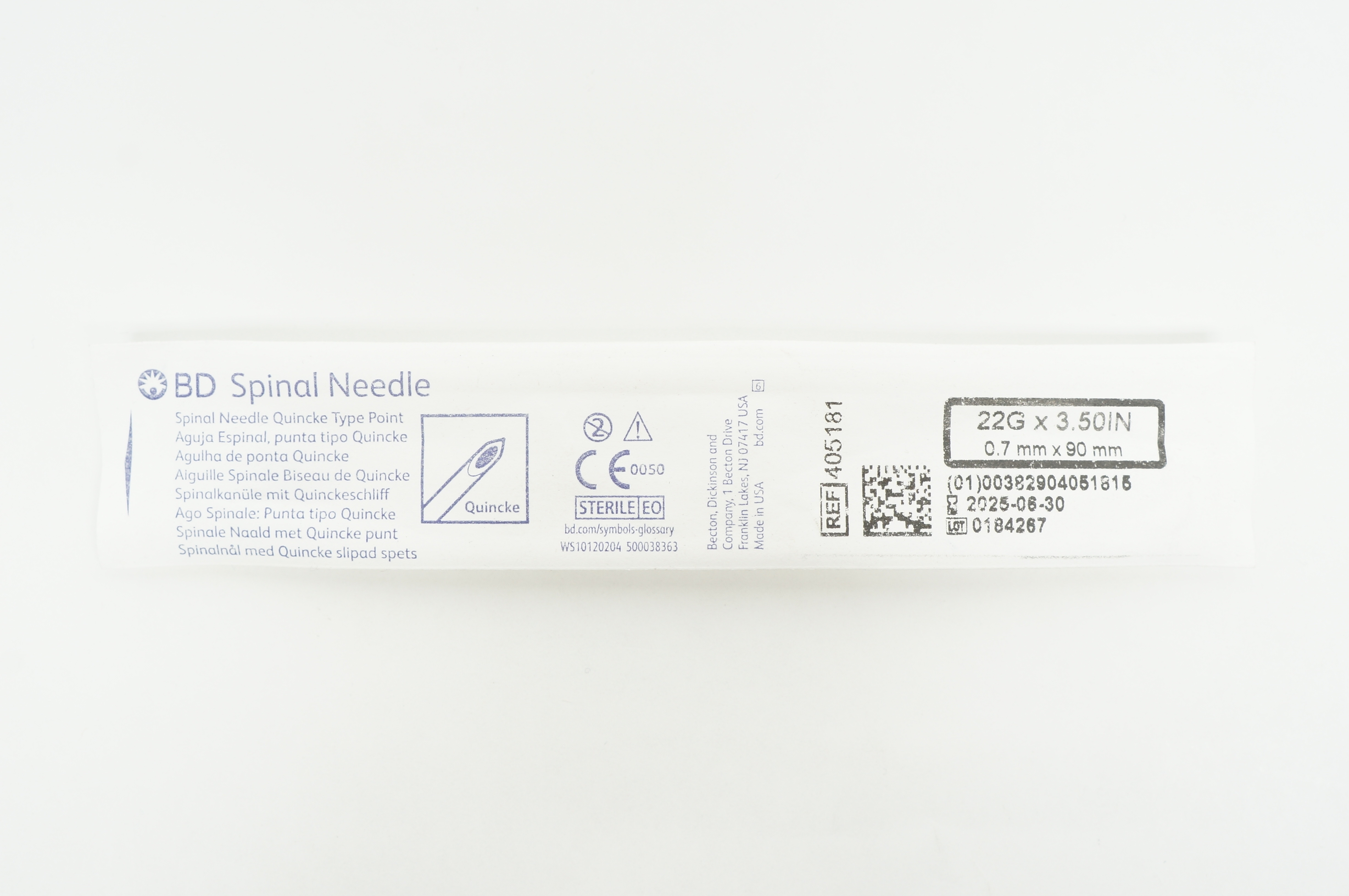 BD 405181 Becton Spinal Ndle. Quincke Type Point 22G x 3.50inch