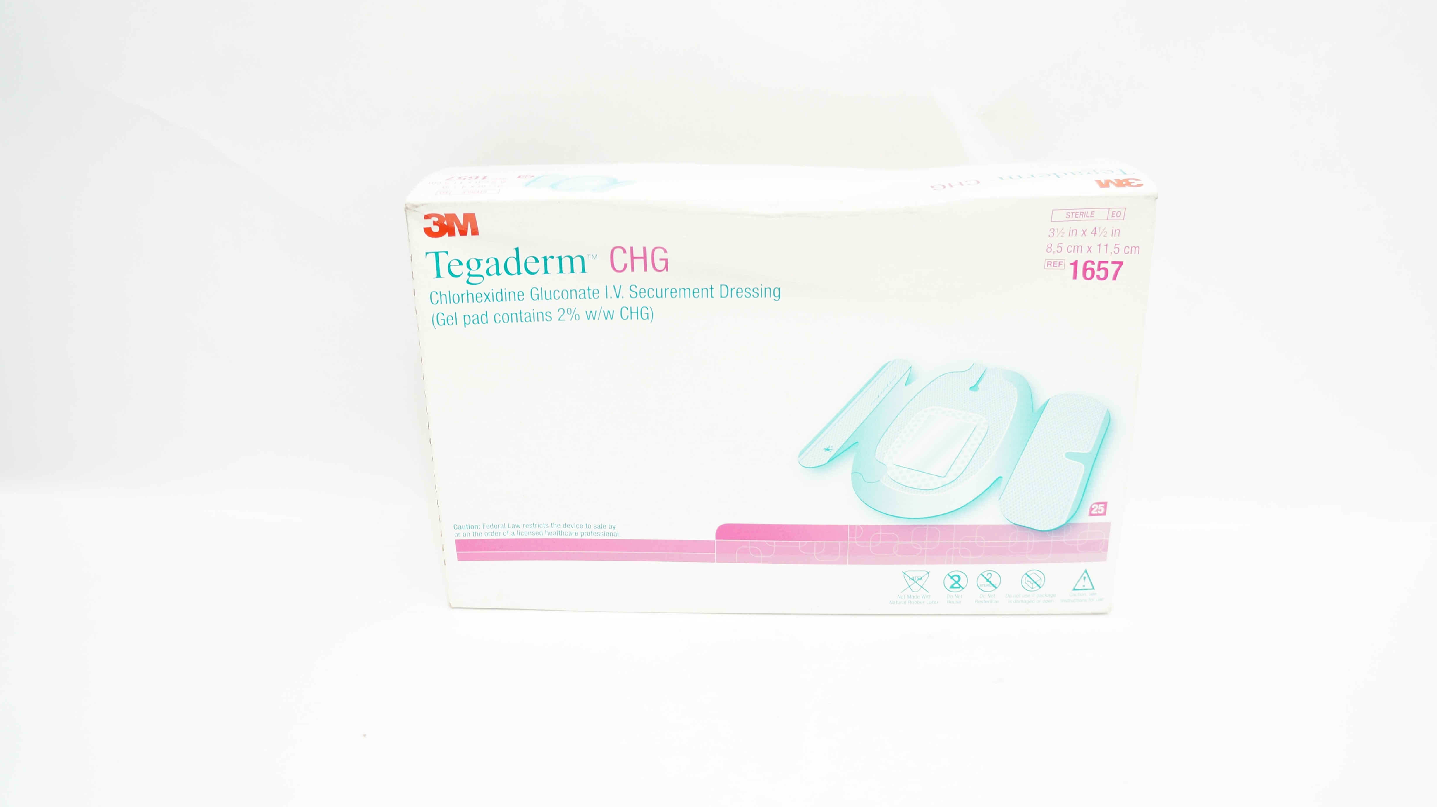 3M 1657 Chlorhexidine Gluconate I.V. Dressing 3-1/2inch x 4-1/2inch - Box of 25