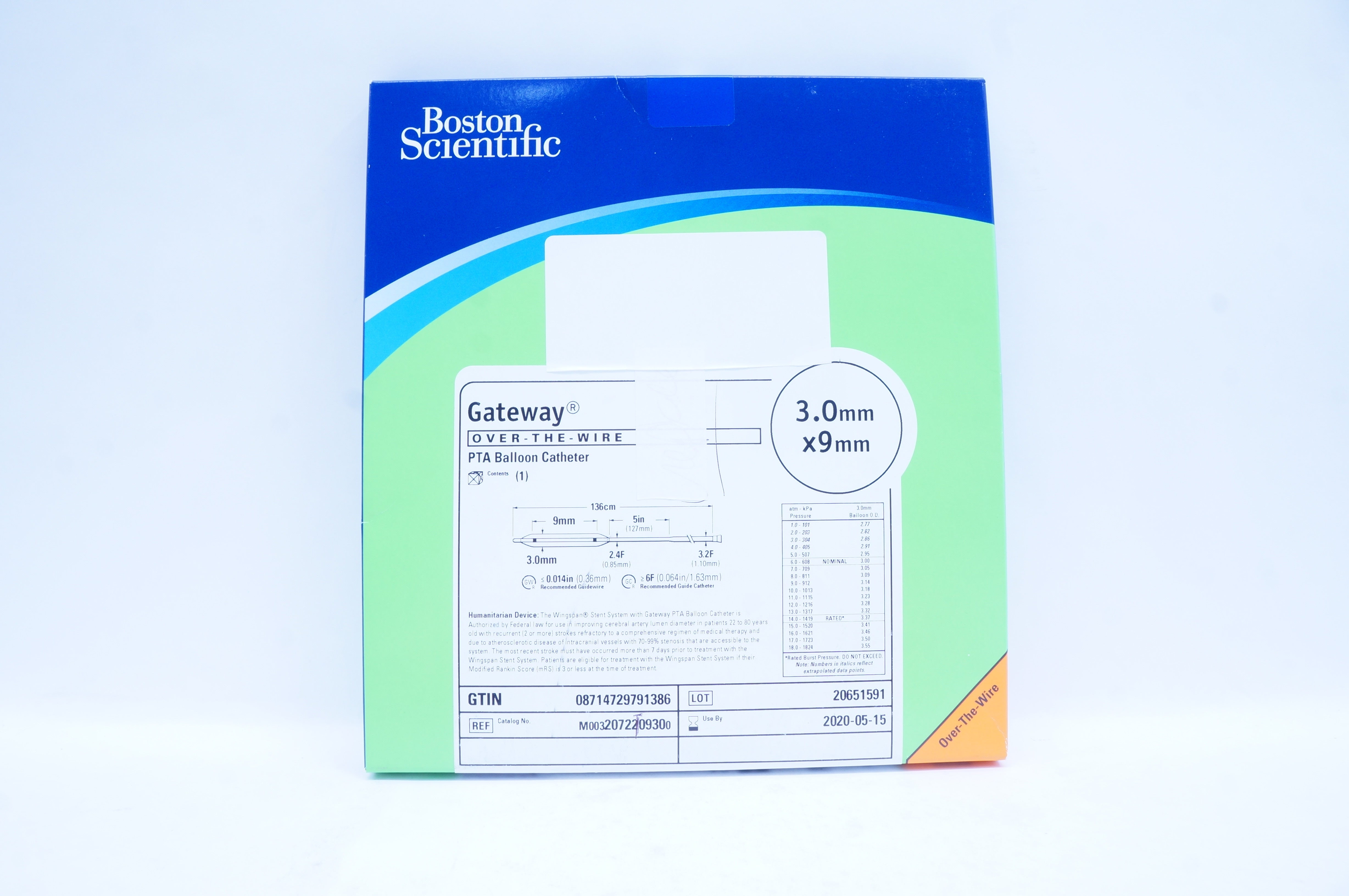 Over the Wire M0032072209300 Boston Scientific PTA Balloon Cath. 3.0mm x 9mm (x)