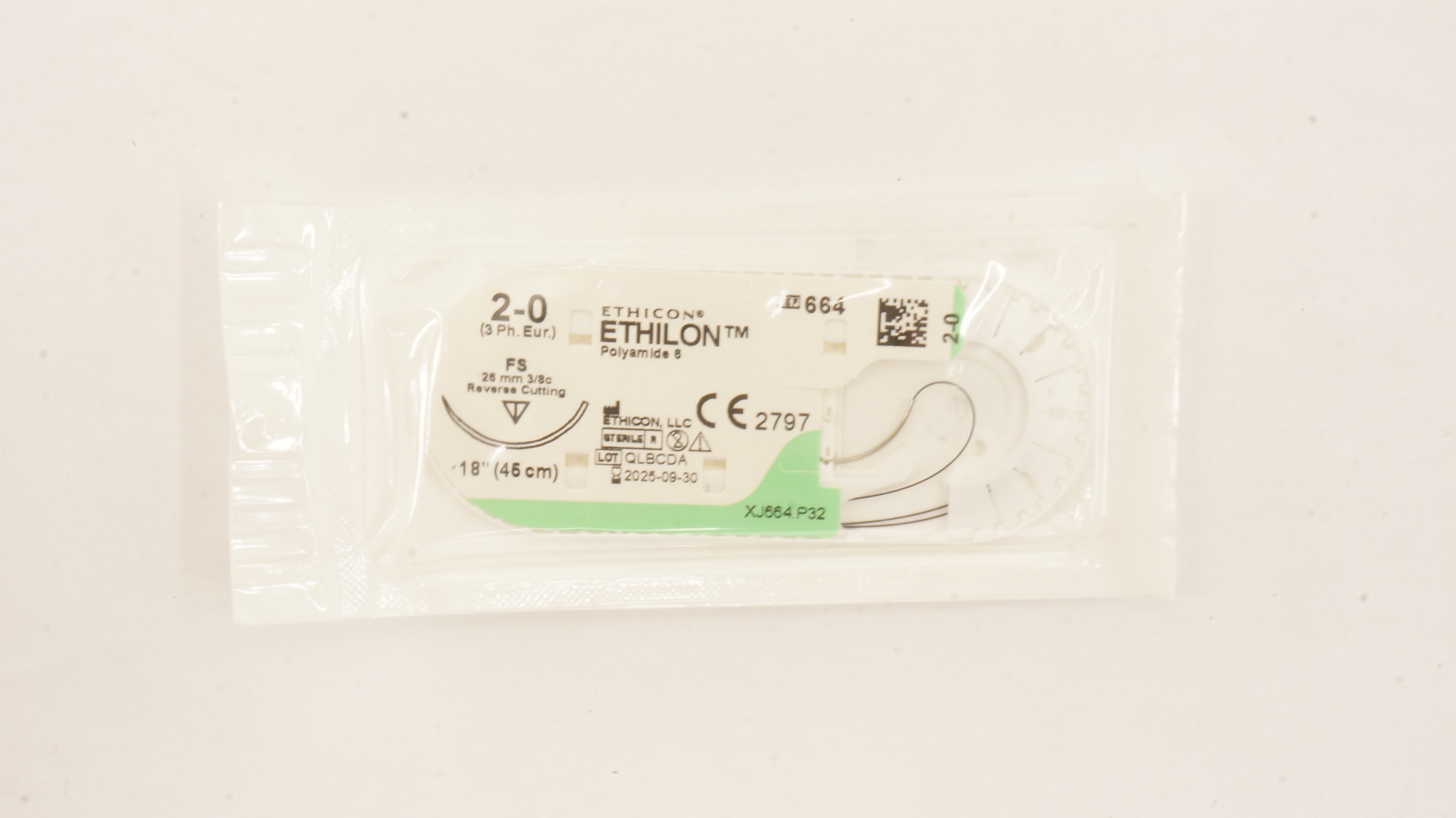 Ethicon 664 2-0 Ethilon Polyamide 6 Stre FS 26mm 3/8c Reverse Cutting 18 inch