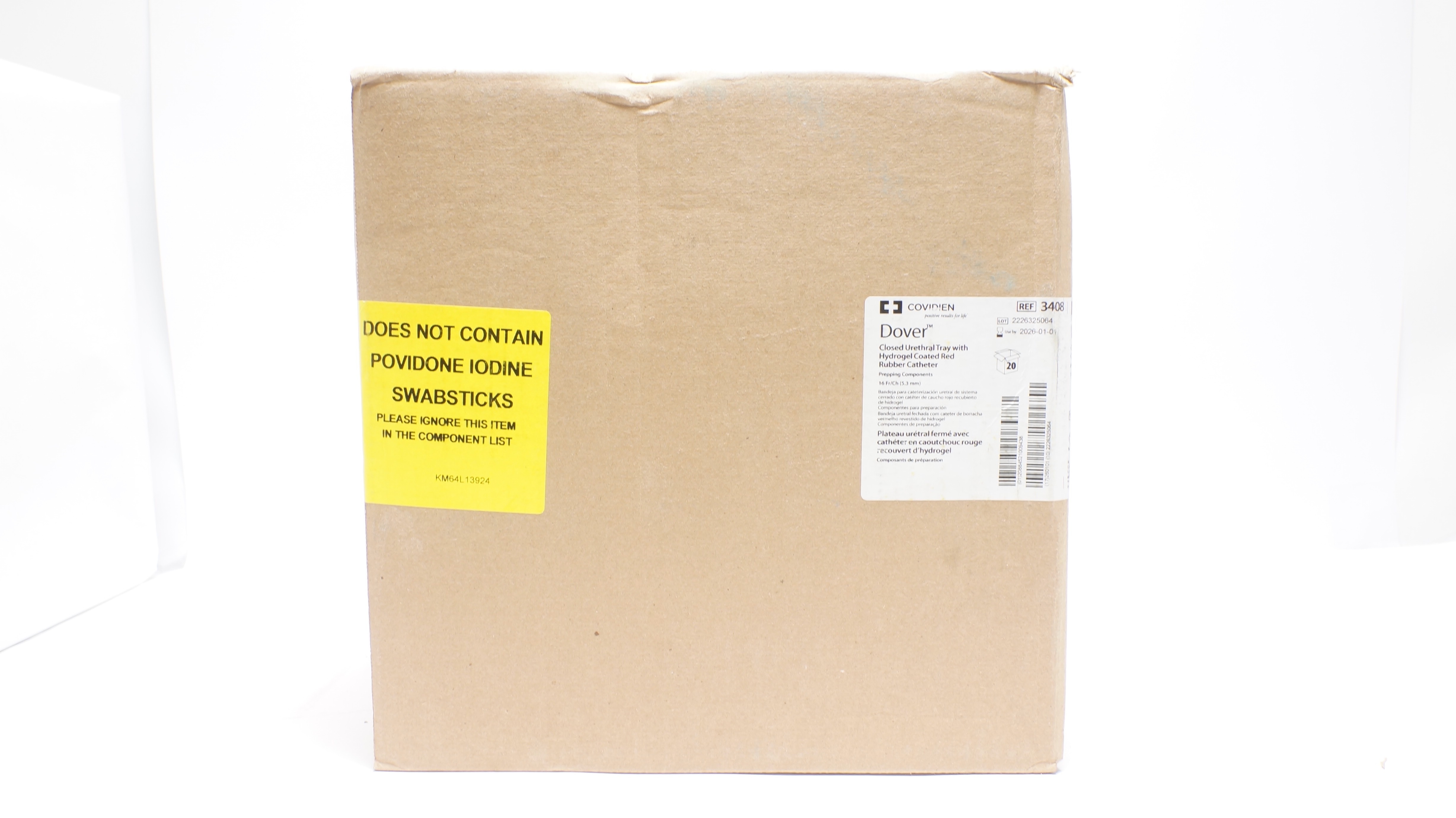 Covidien 3408 Dover Closed Urethral Tray W/Hydrogel Coated Red Cath. - Box of 20