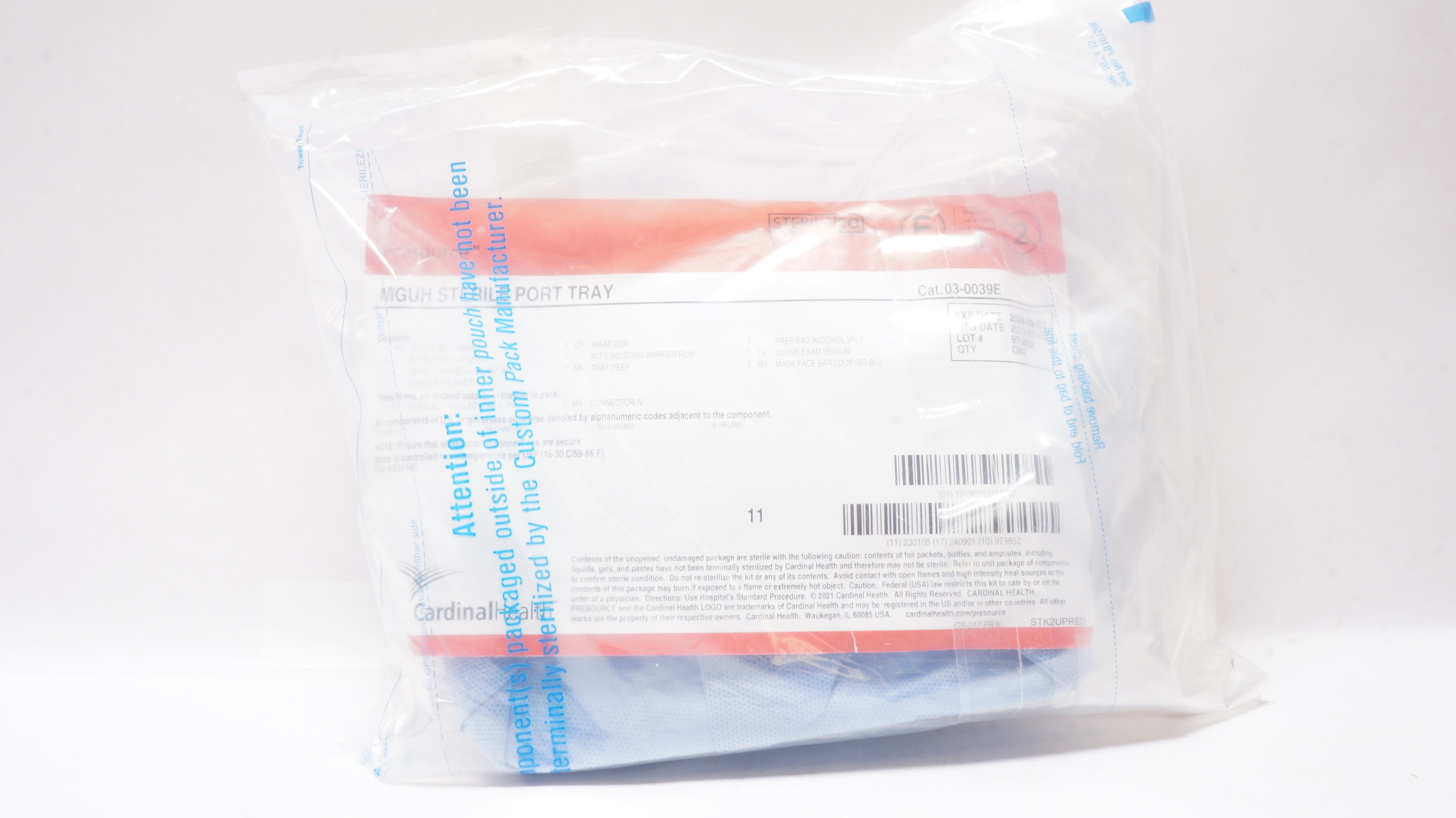 Cardinal Health 03-0039E Presouce MGUH Sterile Port Tray