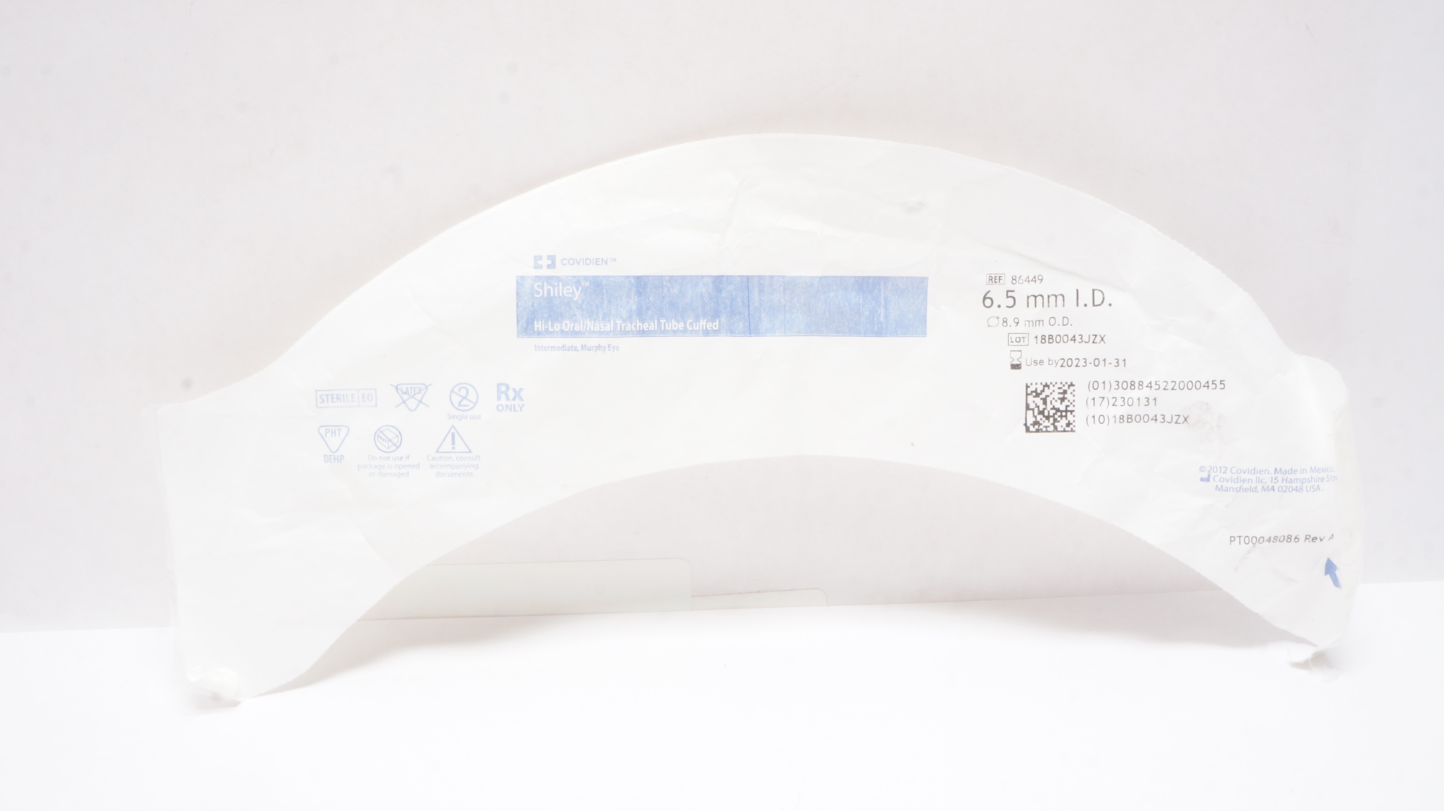 Covidien 86449 Shiley Hi-Lo Oral/Nasal Tracheal Tube Cuffed 6.5ID x 8.9mm OD (x)