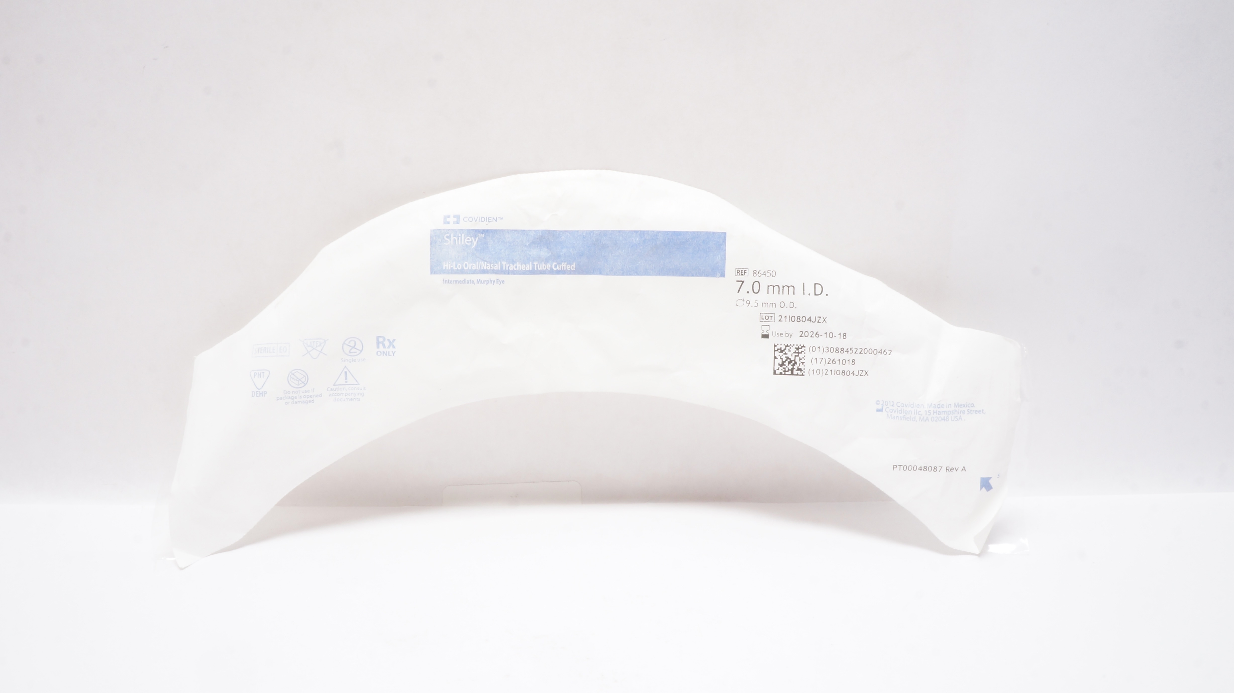 Covidien 86450 Shiley Hi-Lo Oral/Nasal Tracheal Tube 7.0 mm ID x 9.5mm OD