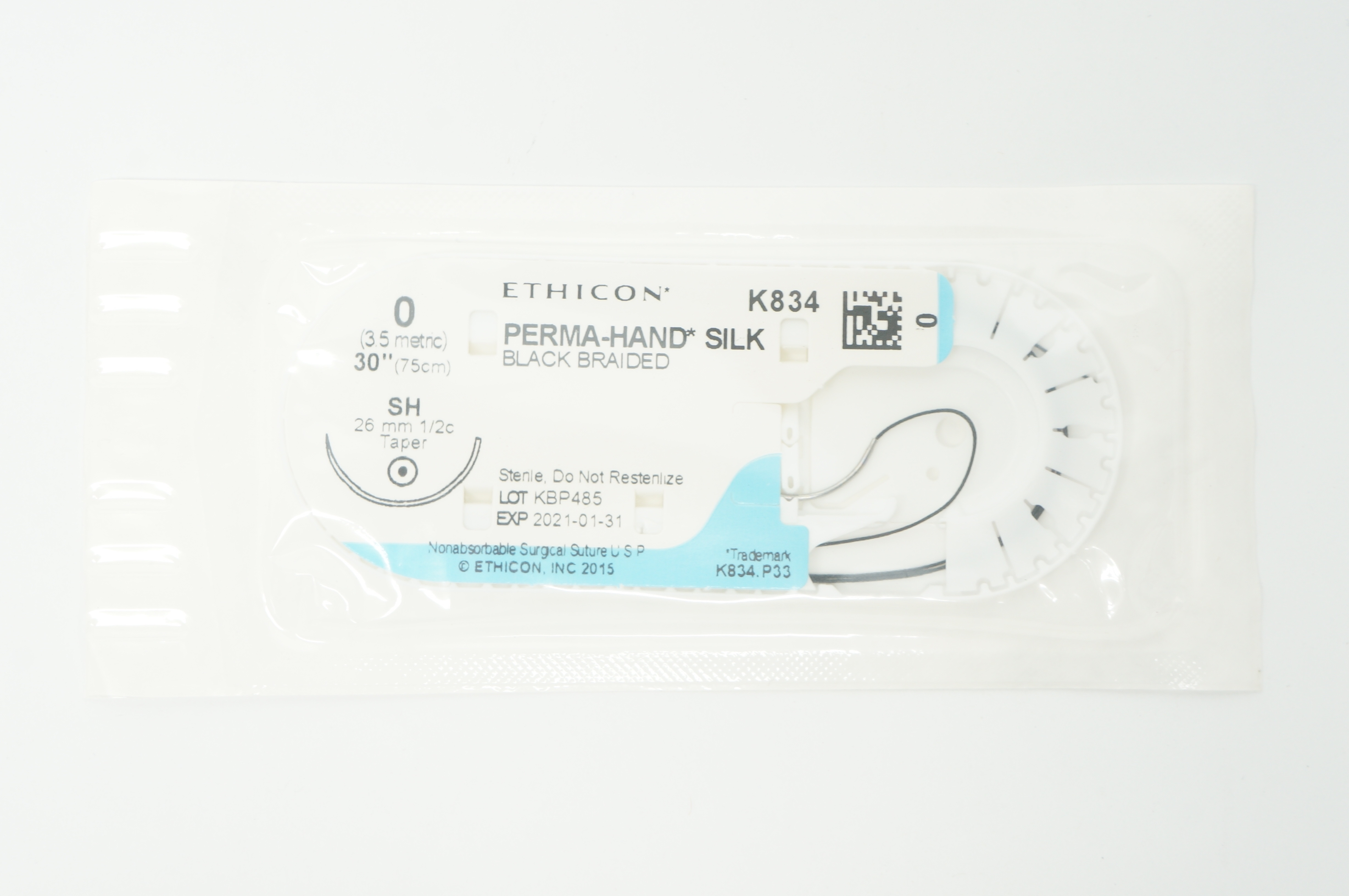 Ethicon K834 0 Perma-Hand Silk SH 26mm 1/2c Taper, 30inch