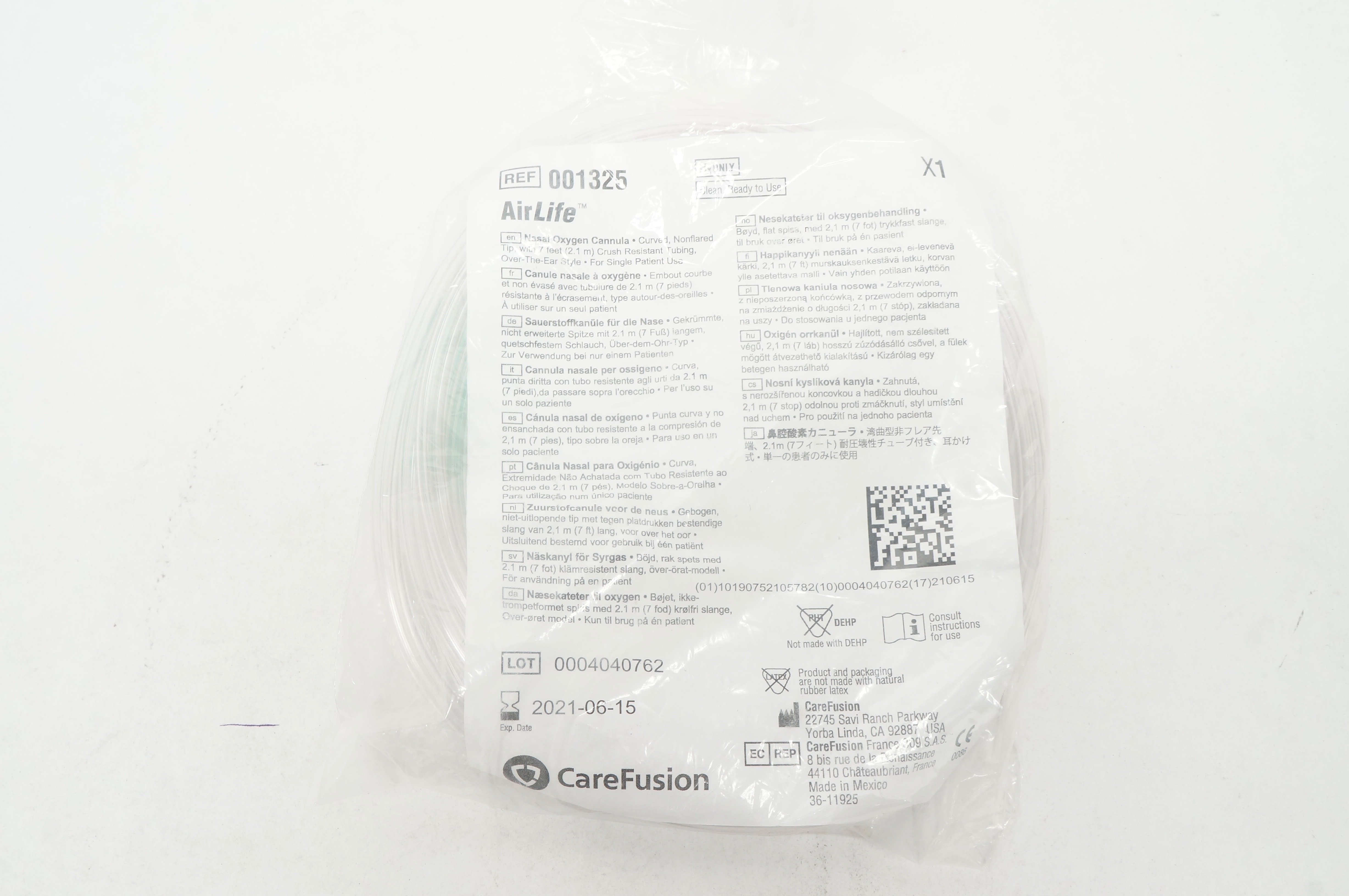 CareFusion 001325 AirLife Nasal Oxygen Cannula with Crush Resistant Tubing 7ft