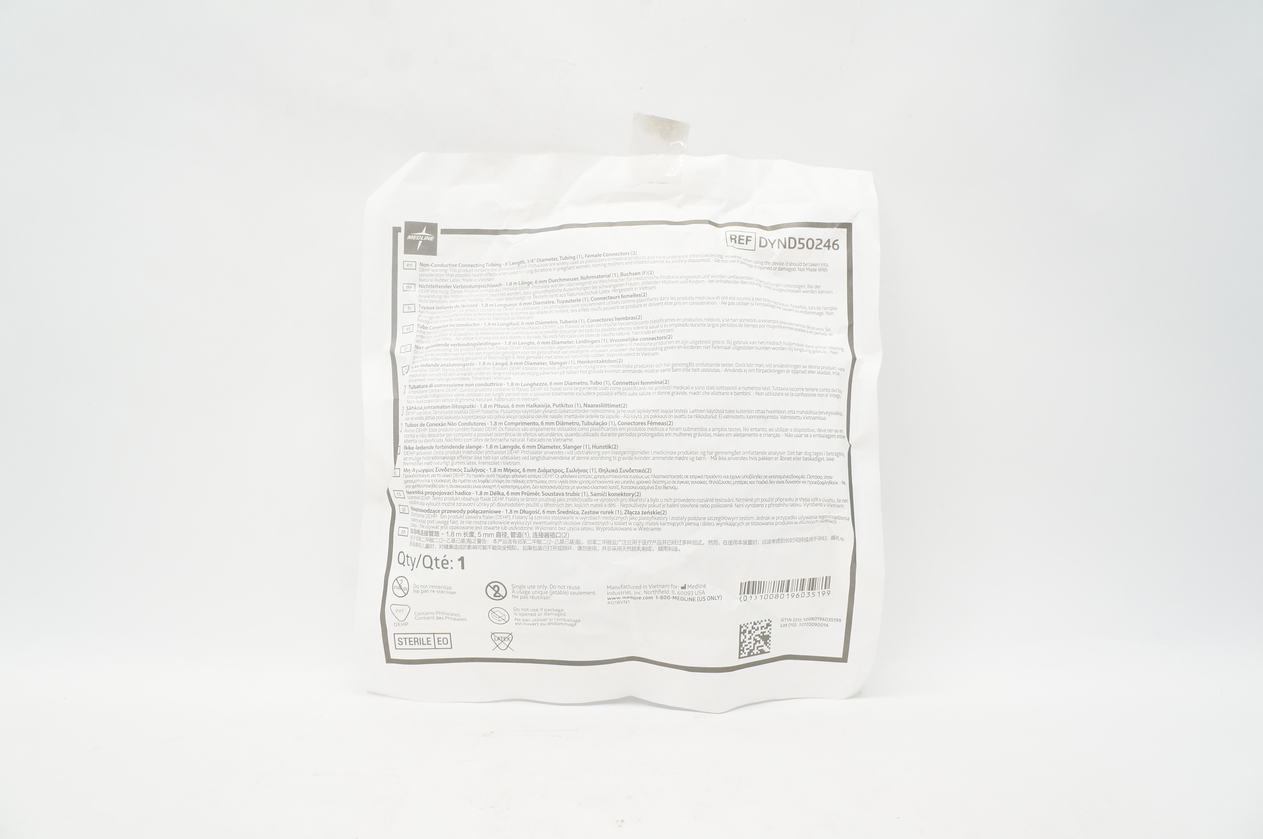 Medline DYND50246 Non-Conductive Connecting Tubing 6 Ft. x 1/4inch